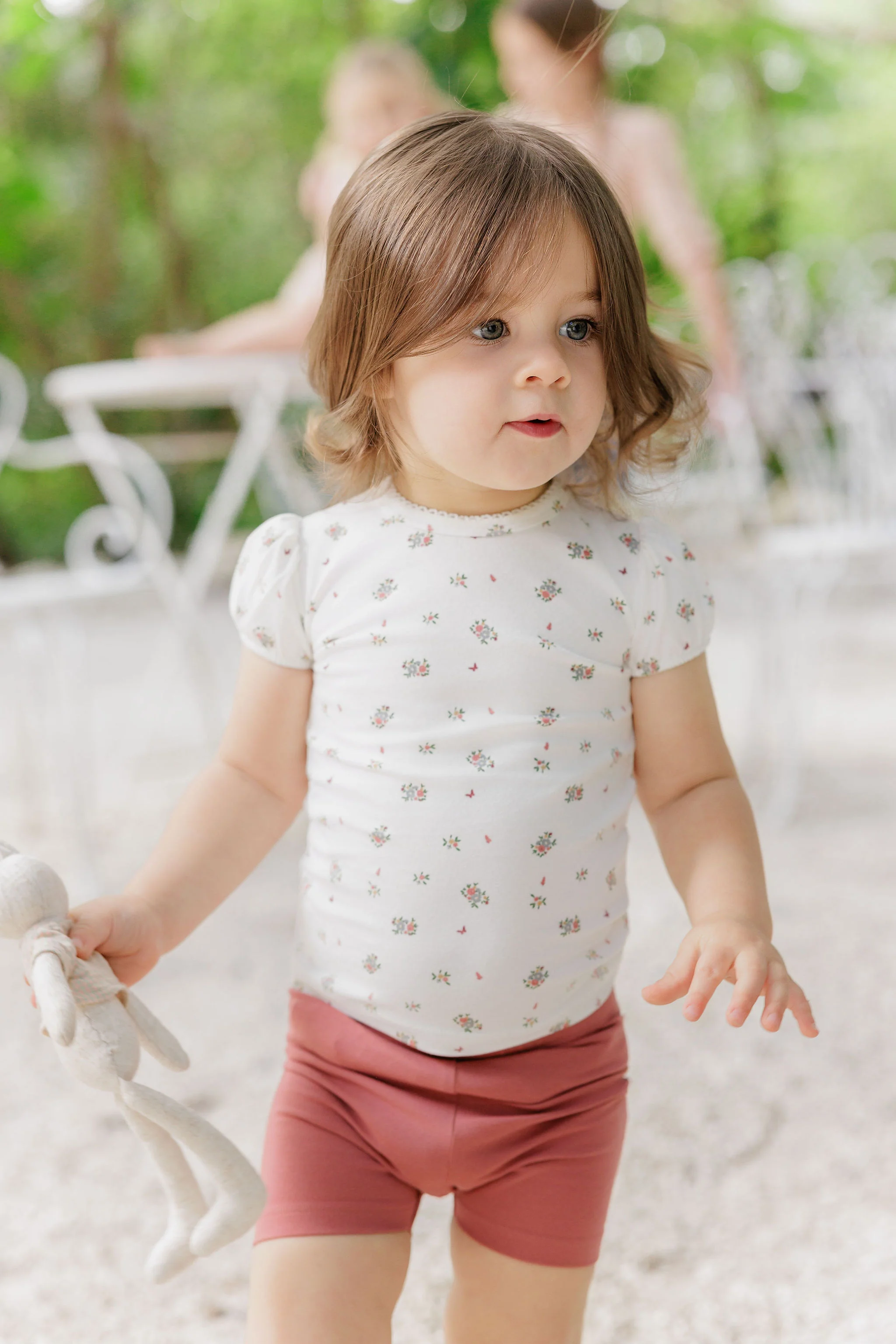 Girls Short Sleeve Tee – Ivory Pink – Floral Print - Image 3