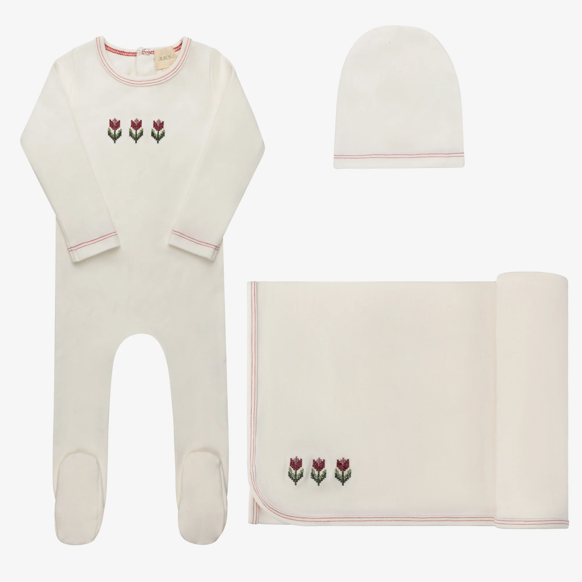 Baby Girl Layette Set – Ivory Pink – Cross Stitch Tulip - Image 2
