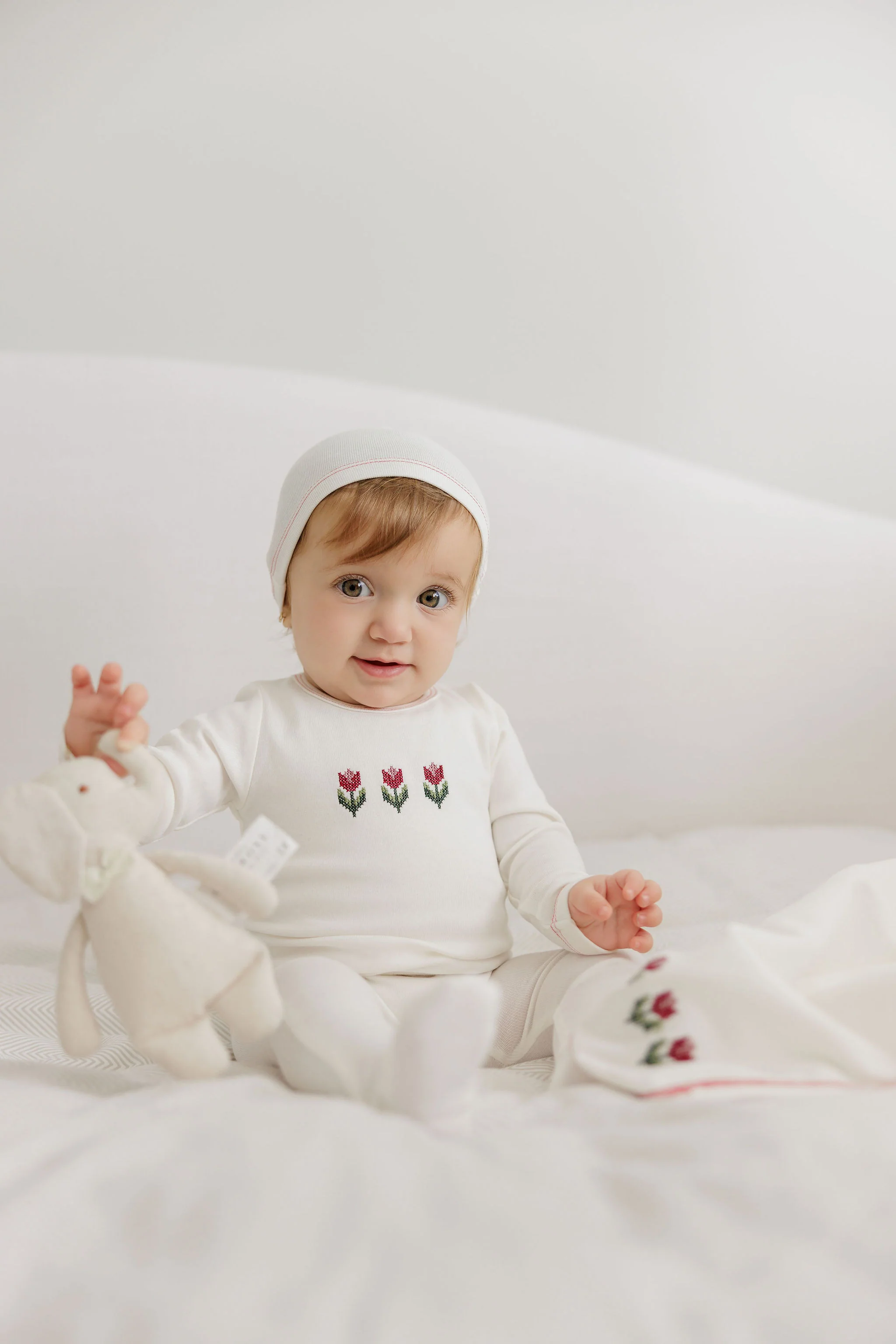 Baby Girl Layette Set – Ivory Pink – Cross Stitch Tulip - Image 3