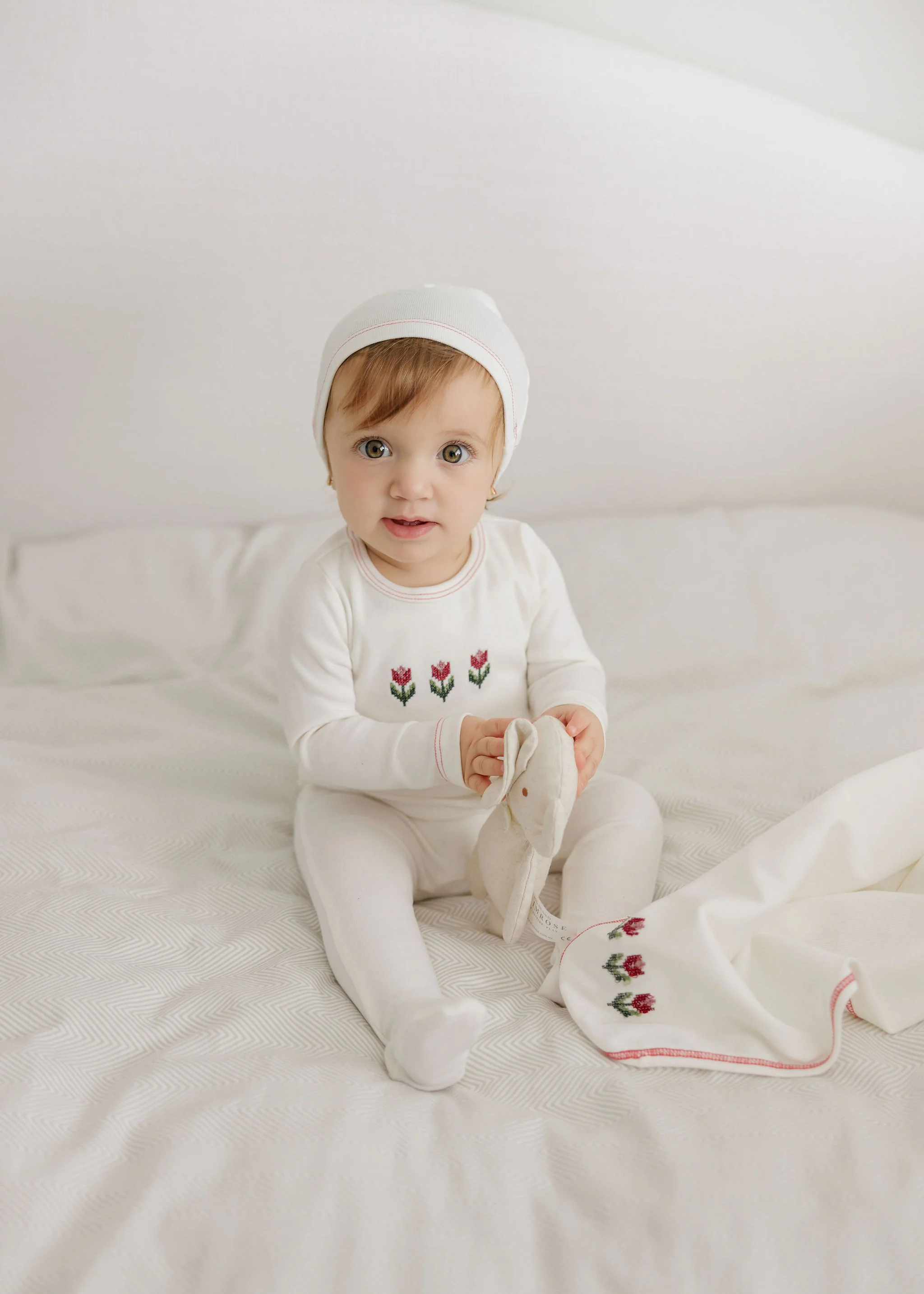 Baby Girl Layette Set – Ivory Pink – Cross Stitch Tulip - Image 4