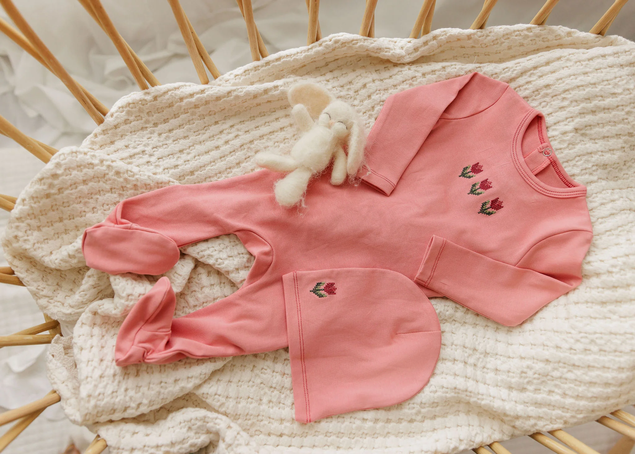 Baby Girl Layette Set – Pink – Cross Stitch Tulip - Image 2