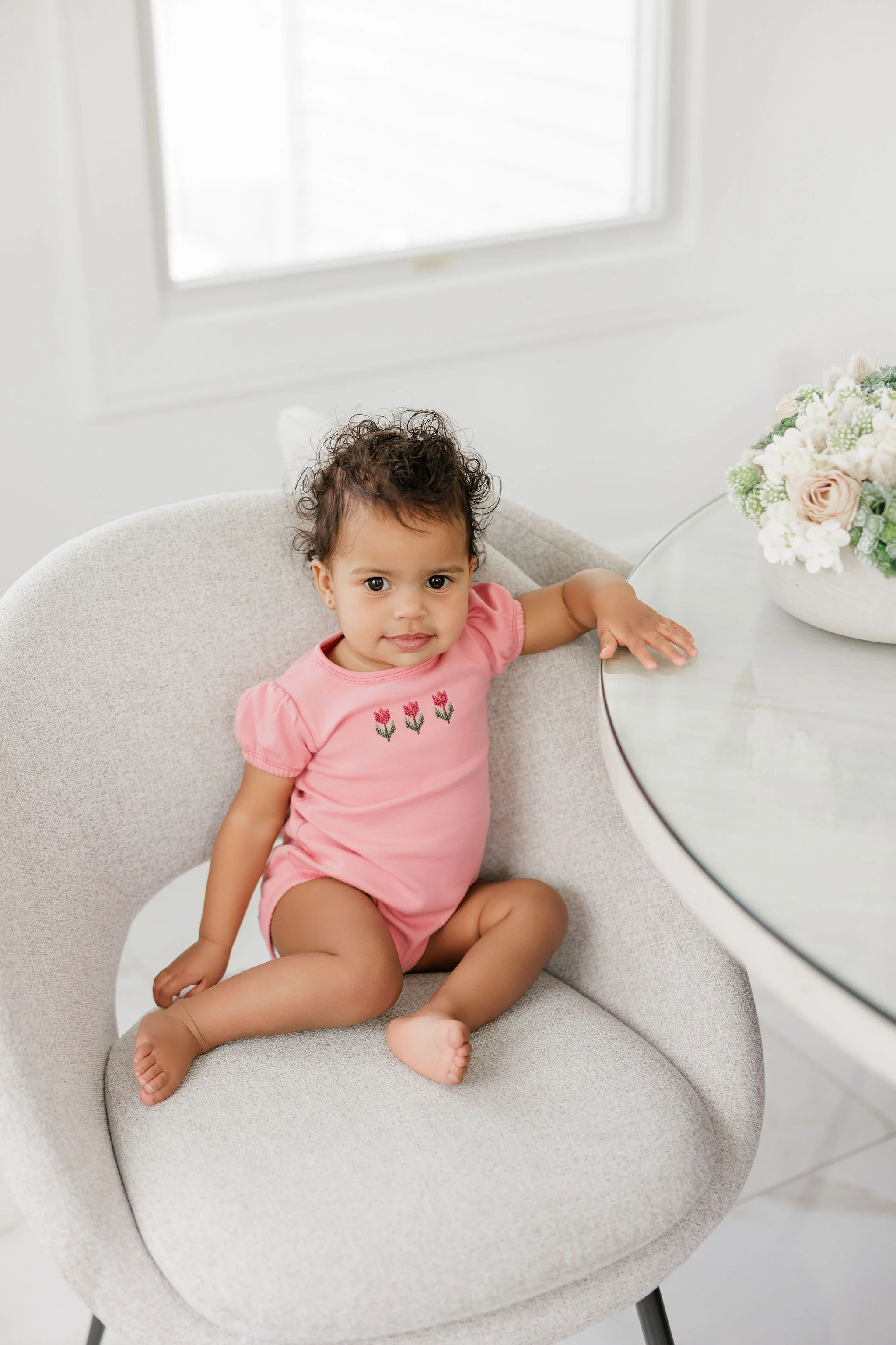 Girls Romper – Pink – Cross Stitch Tulip - Image 4