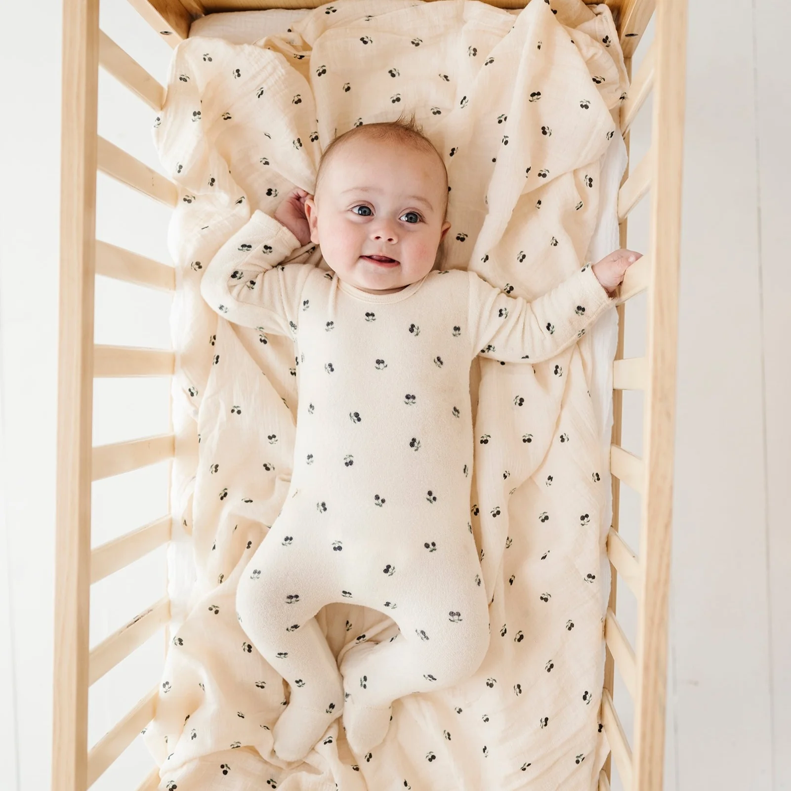 Cotton Muslin Swaddle Blanket - Blue Cherry - Image 2