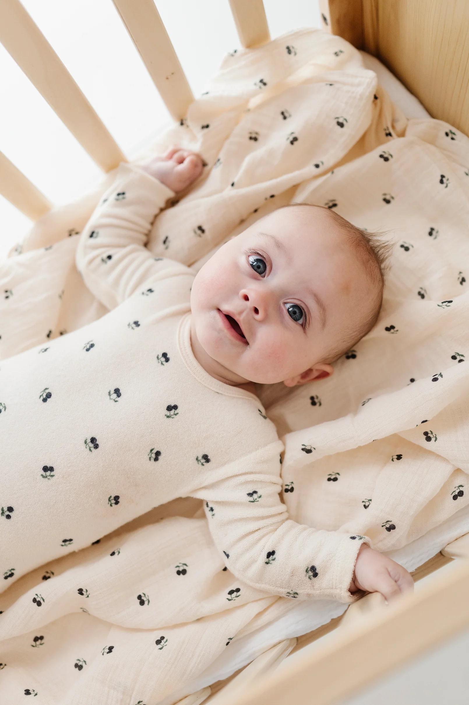 Cotton Muslin Swaddle Blanket - Blue Cherry - Image 3