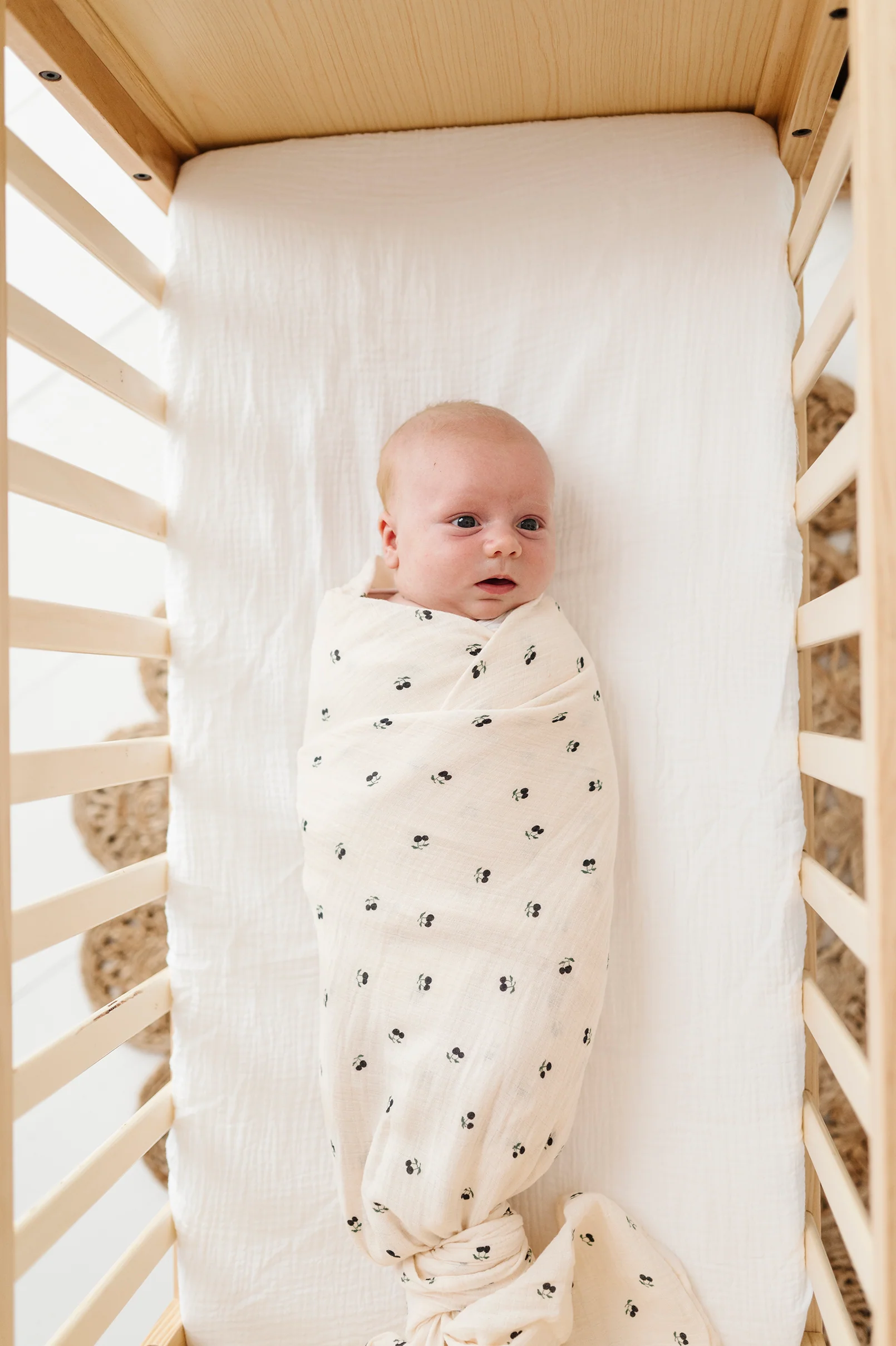 Cotton Muslin Swaddle Blanket - Blue Cherry - Image 5