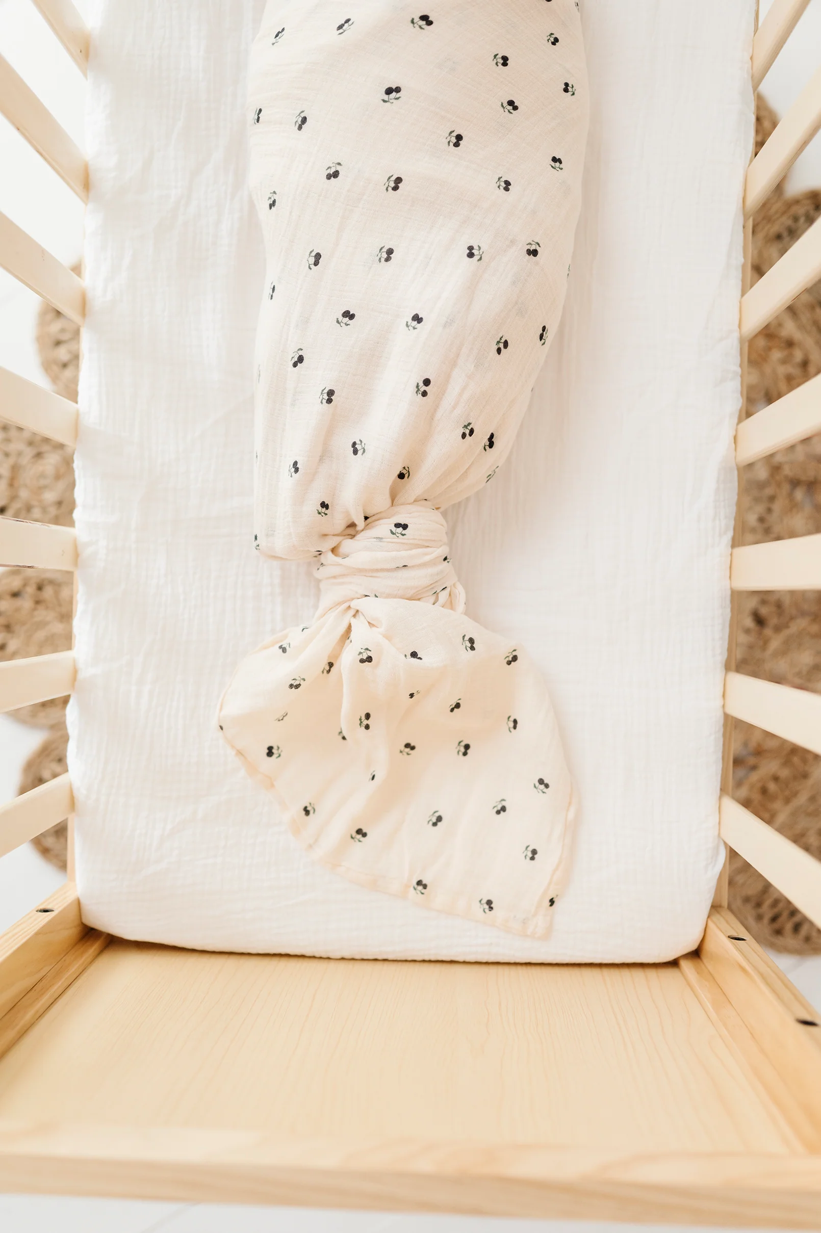 Cotton Muslin Swaddle Blanket - Blue Cherry - Image 6
