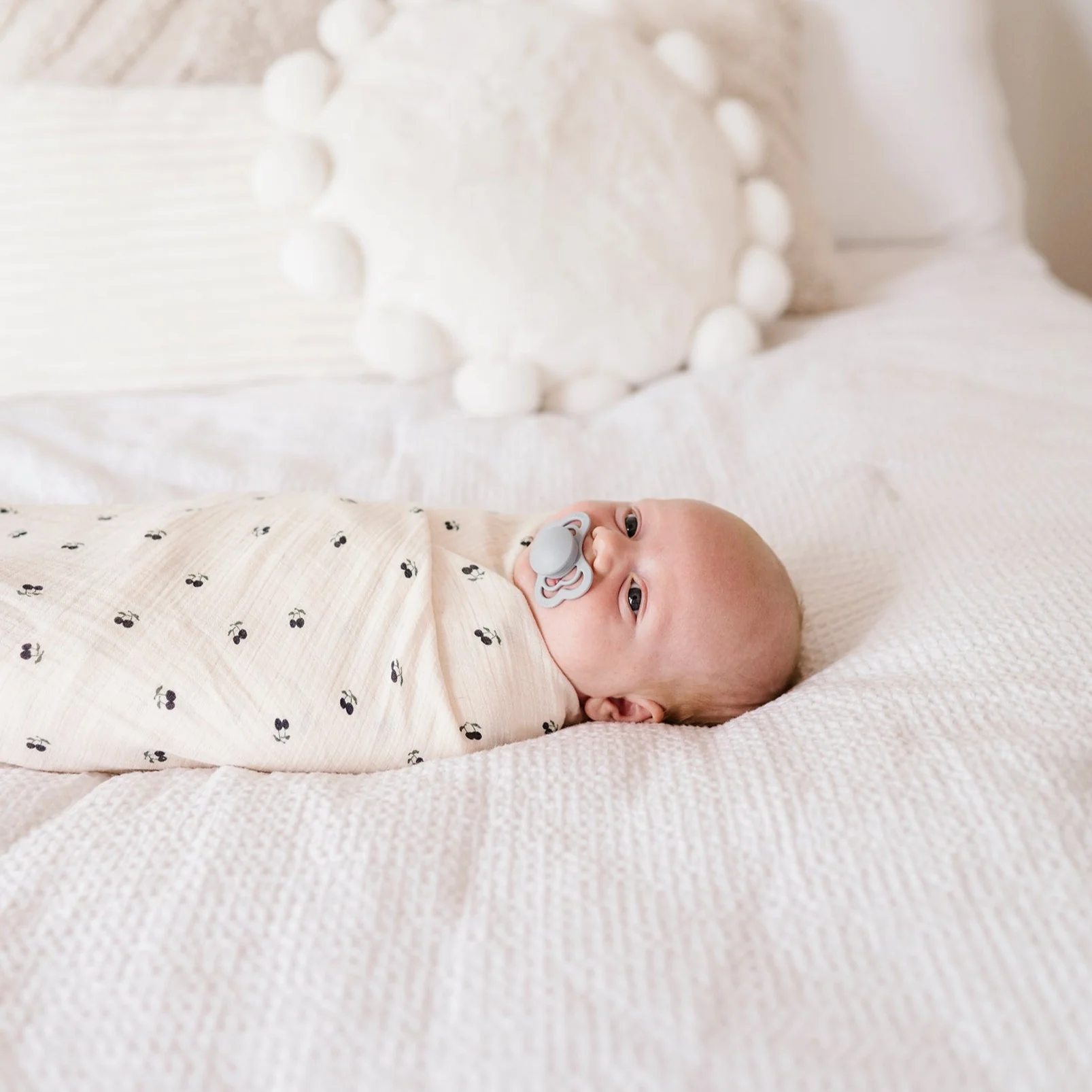 Cotton Muslin Swaddle Blanket - Blue Cherry - Image 7