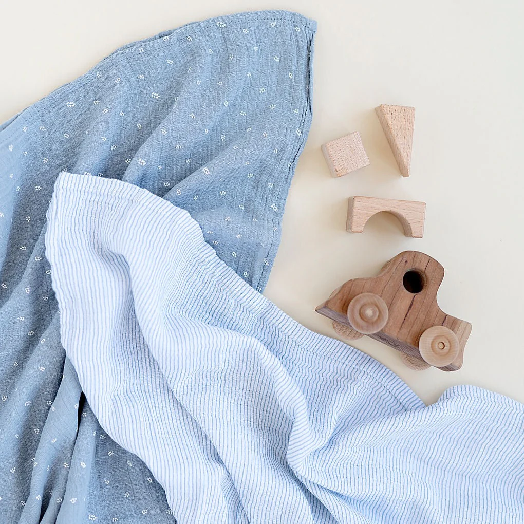 2 Pack Cotton Muslin Swaddle Blanket - Blue Leaf - Image 4