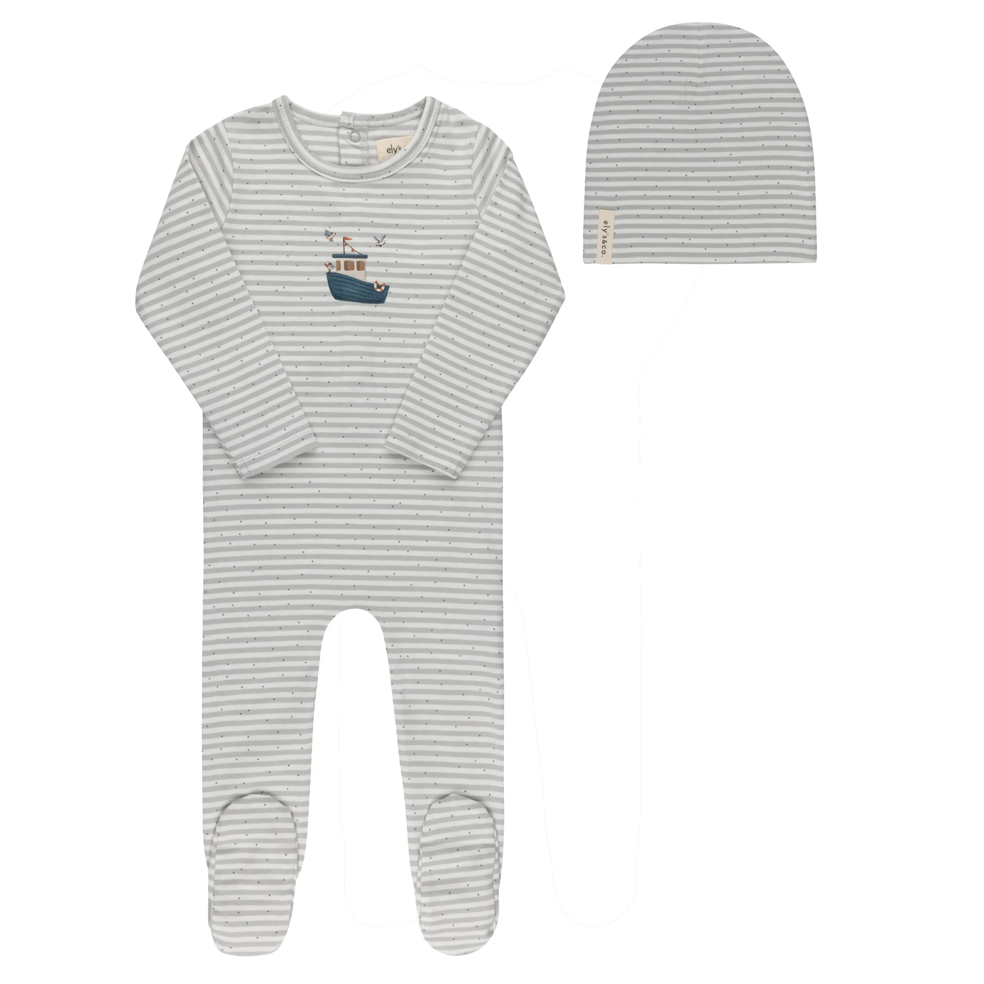 Baby Boy Footie and Beanie - Blue - Nautical Stripe