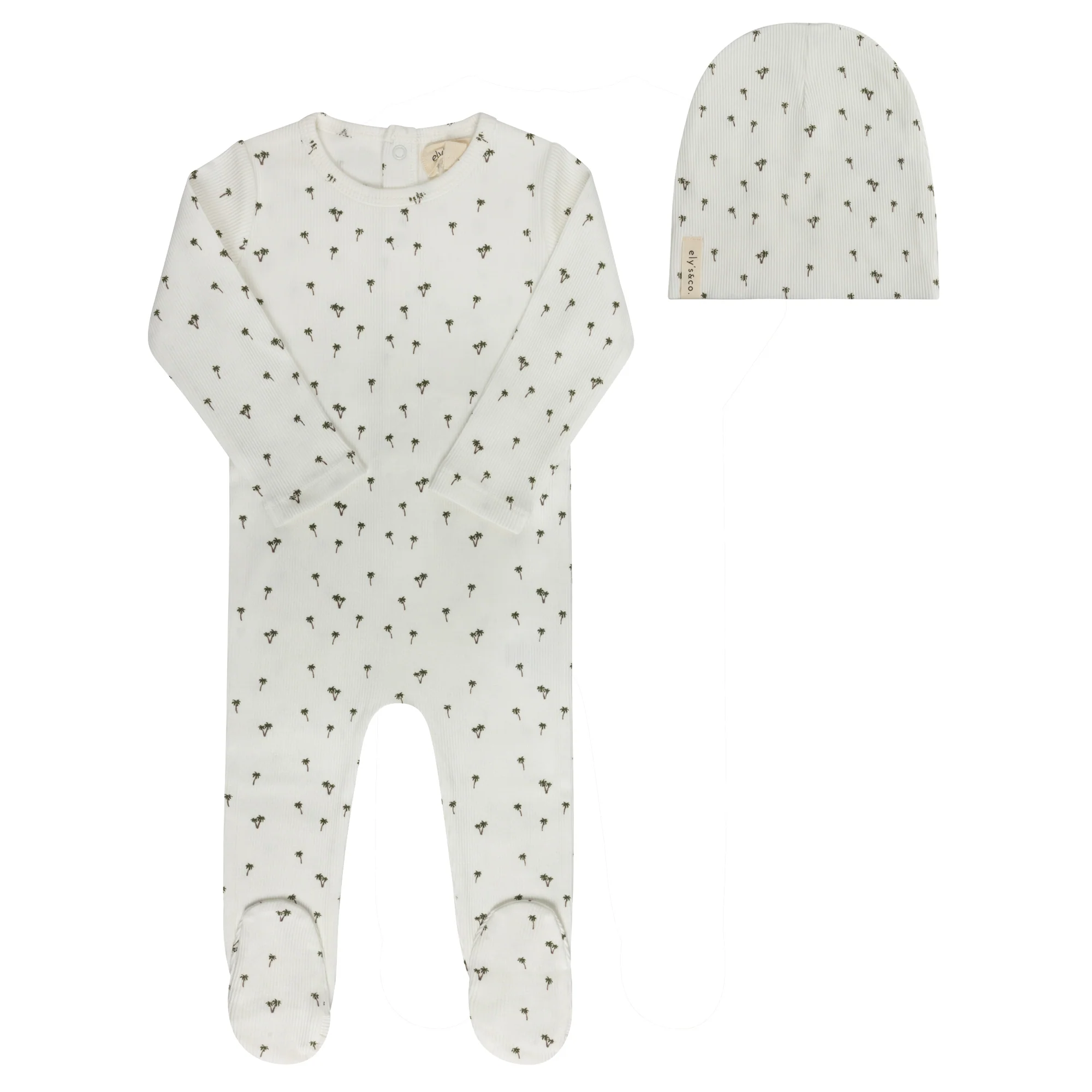 Baby Boy Footie and Beanie Set - Ivory - Printed Palm Trees