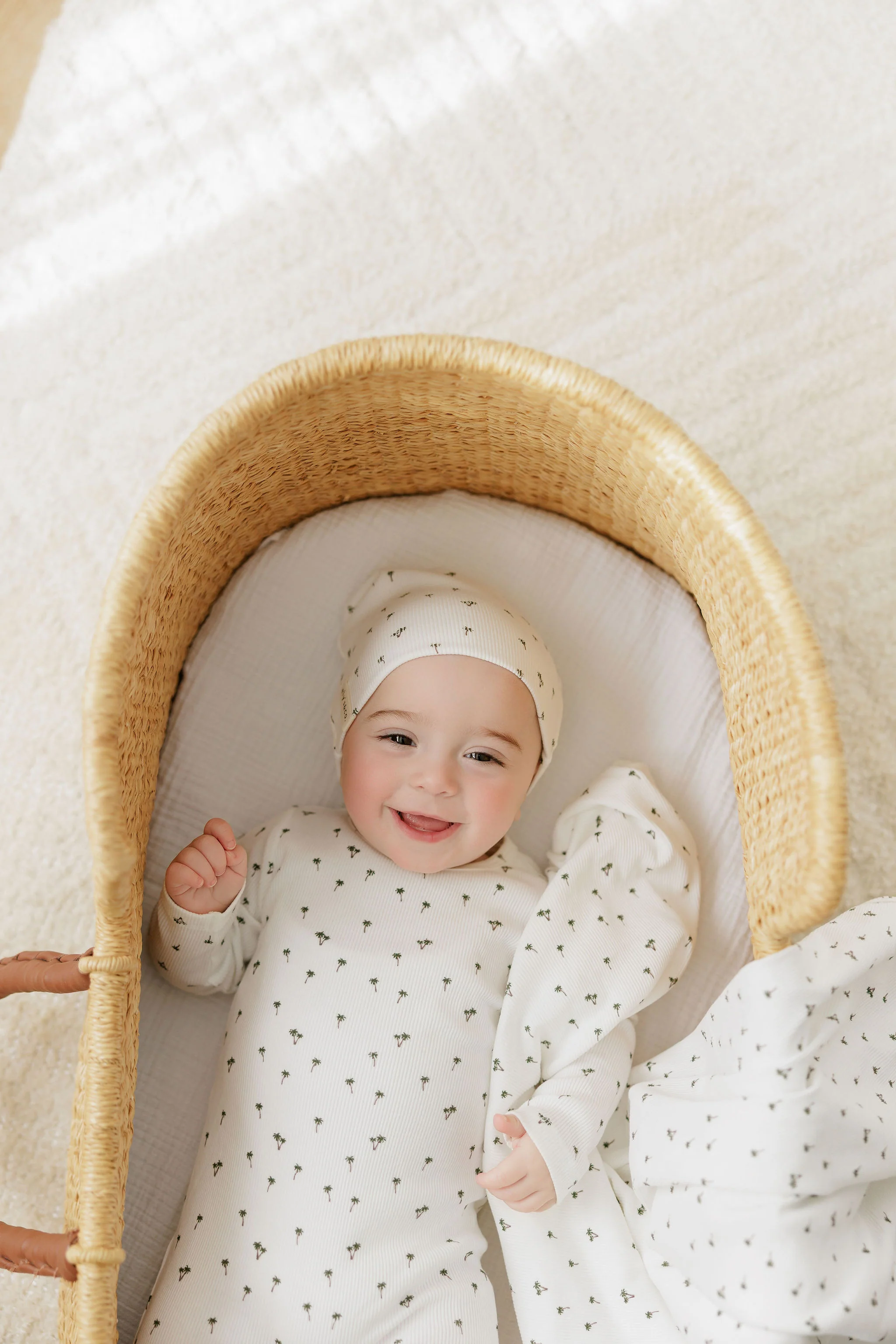 Baby Boy Footie and Beanie Set - Ivory - Printed Palm Trees - Image 6