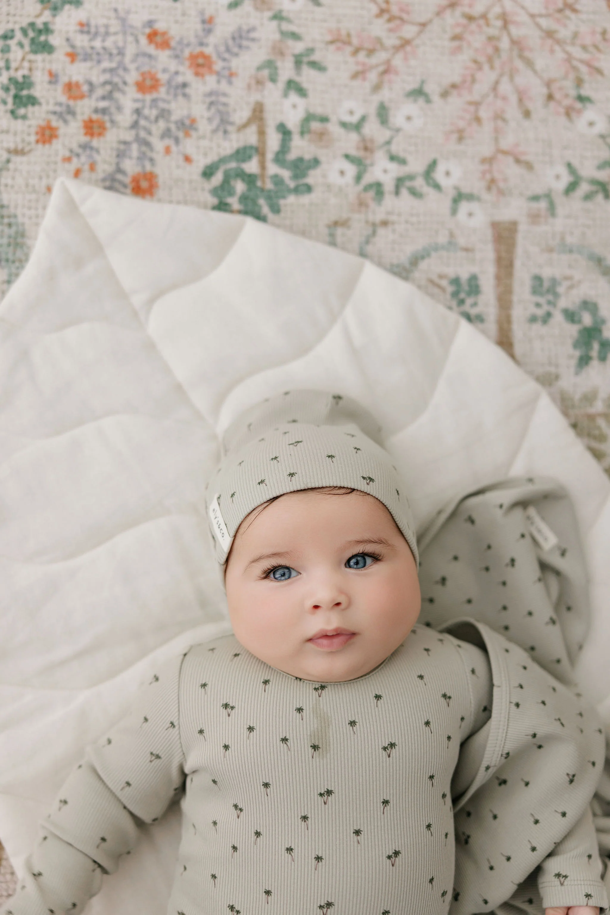 Baby Boy Footie and Beanie Set - Sage - Printed Palm Trees - Image 2