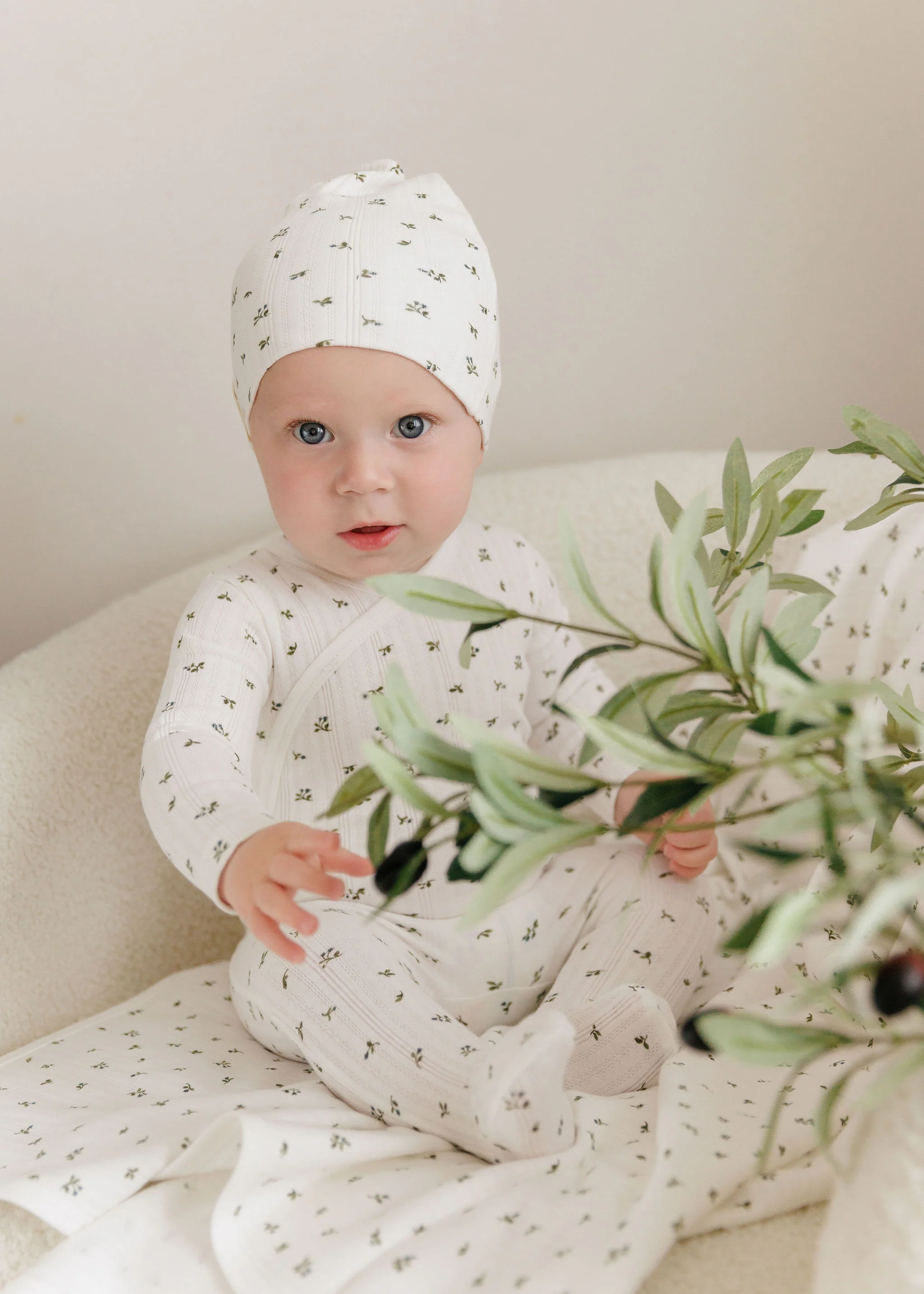 Baby Boy Layette Set – Ivory Blue – Floral Pointelle - Image 2