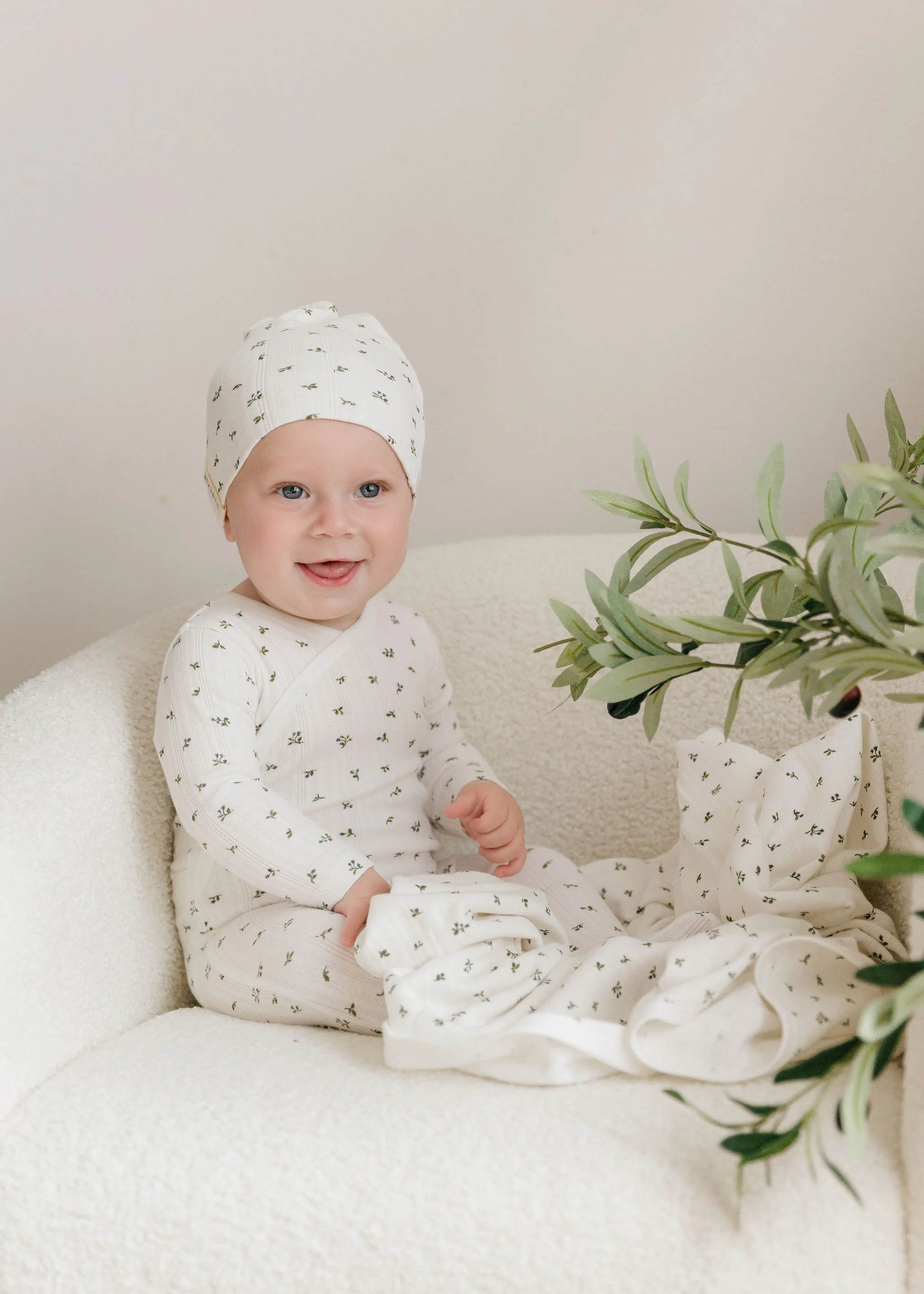 Baby Boy Layette Set – Ivory Blue – Floral Pointelle - Image 4