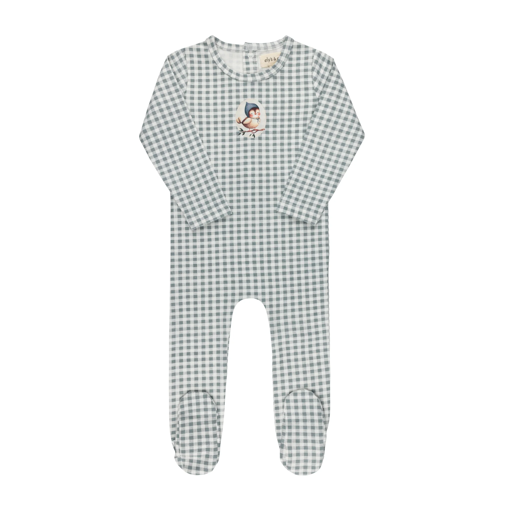 Baby Boy Footie - Blue - Gingham Owl