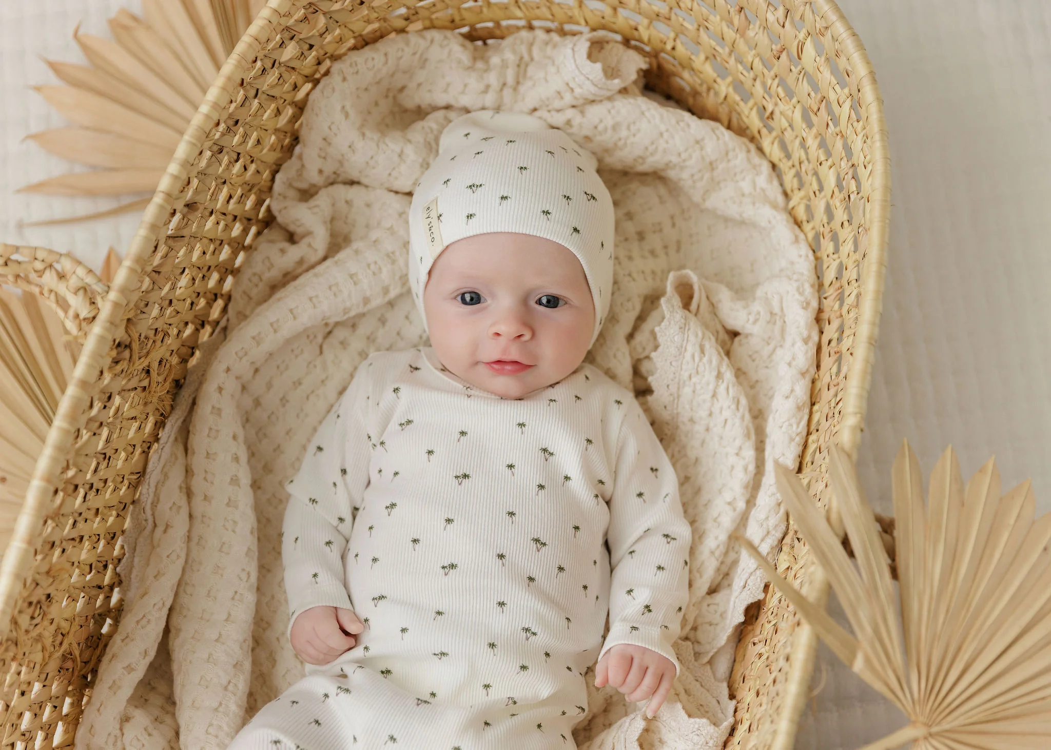 Baby Boy Footie - Ivory - Printed Palm Trees - Image 2