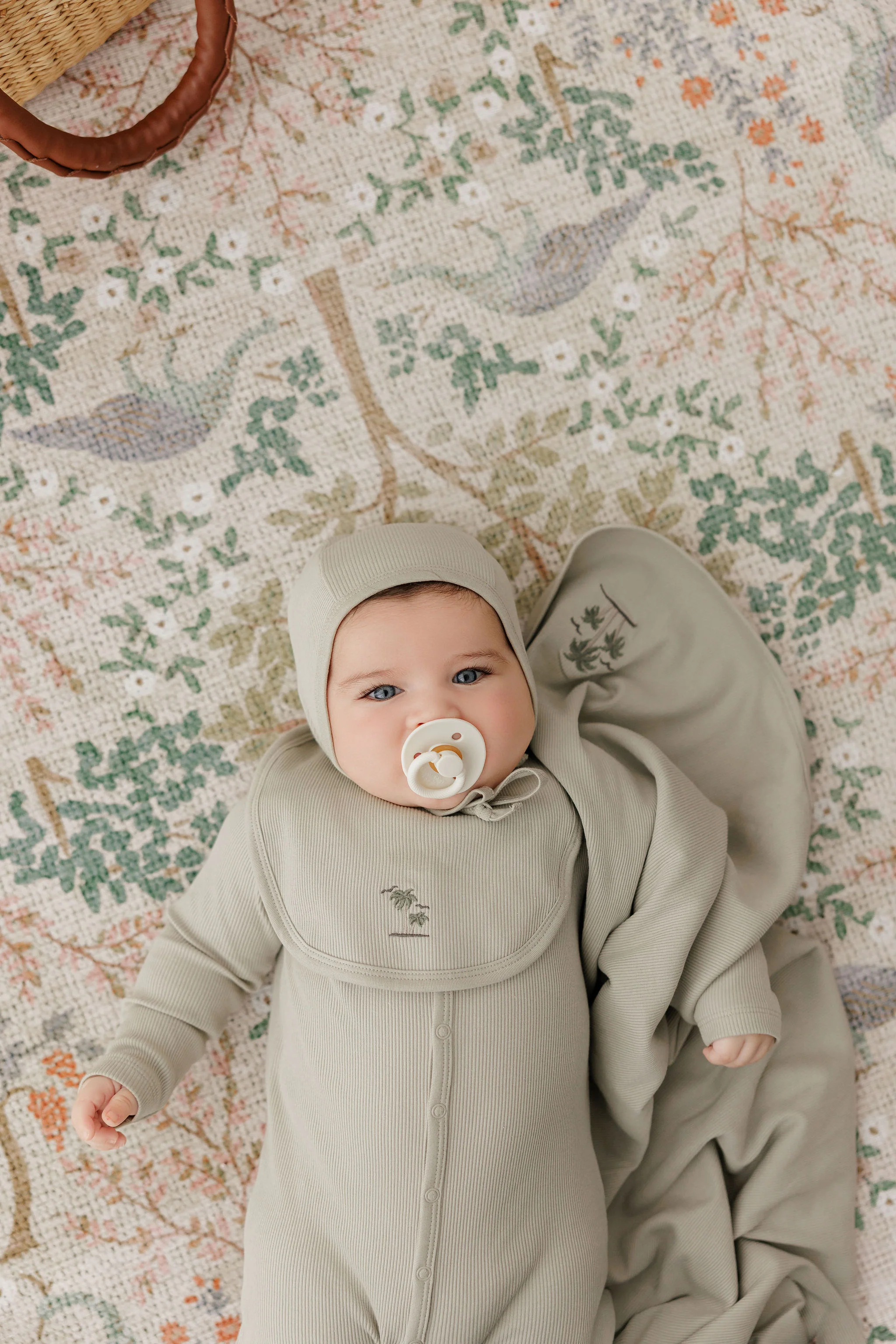 Baby Boy Layette Set - Sage - Embroidered Palm Trees - Image 4