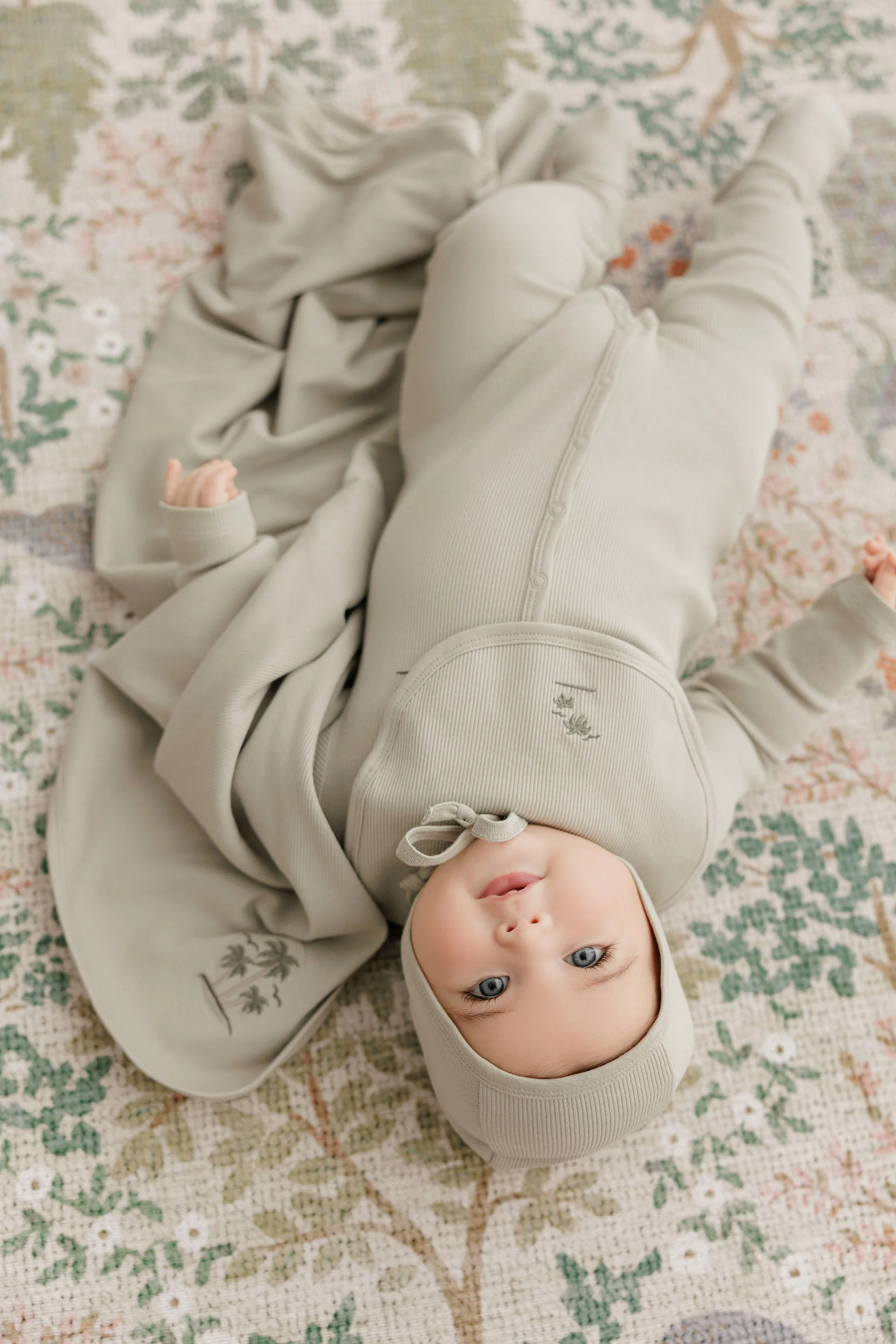 Baby Boy Layette Set - Sage - Embroidered Palm Trees - Image 5