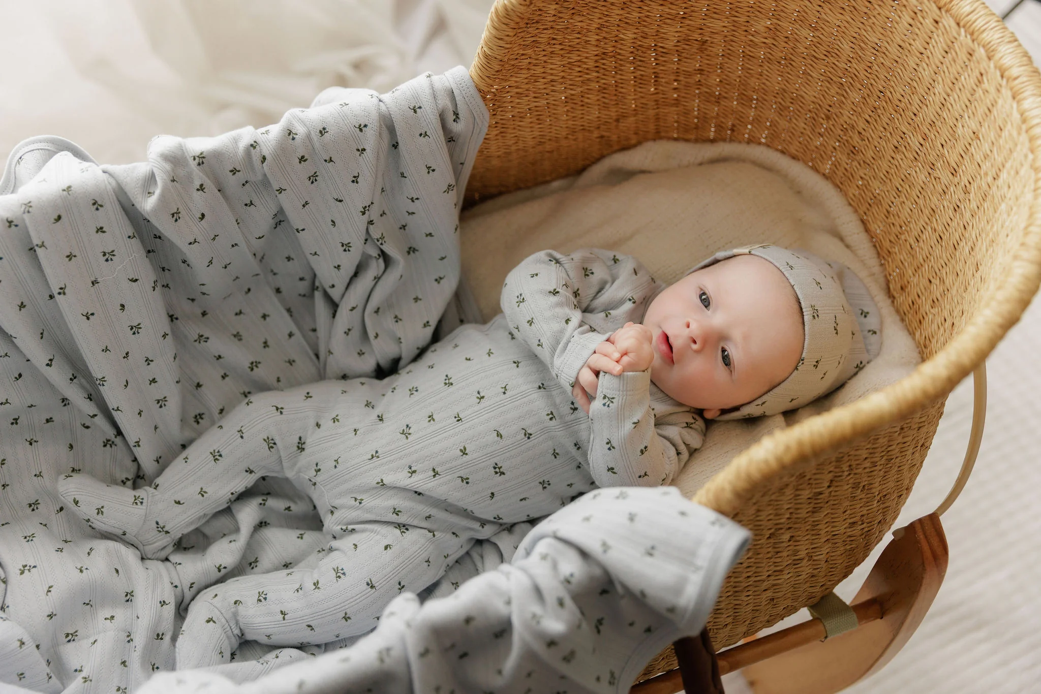 Baby Boy Layette Set – Blue – Floral Pointelle - Image 3