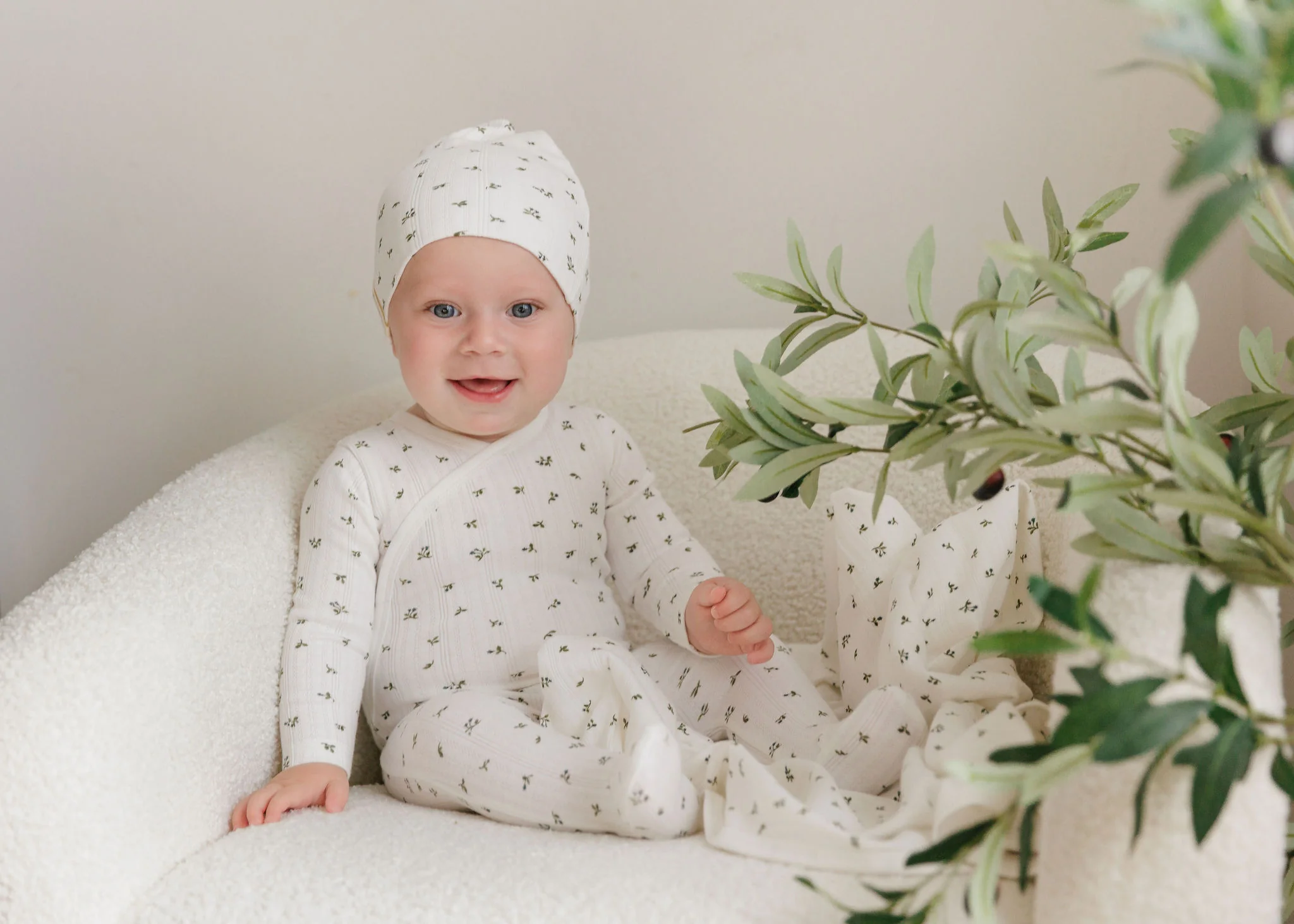 Baby Boy Layette Set – Ivory Blue – Floral Pointelle - Image 3