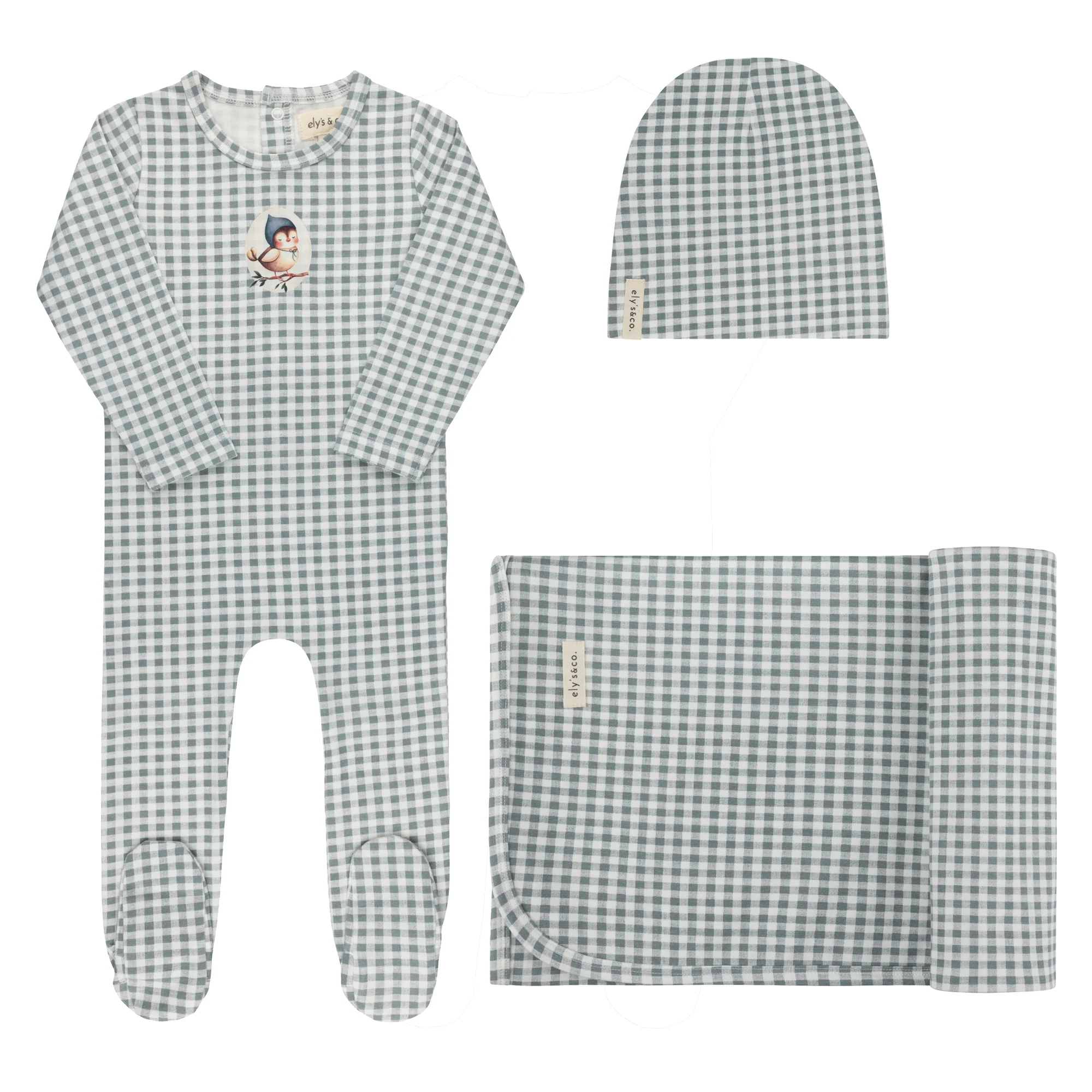 Baby Boy Layette Set - Blue - Gingham Owl