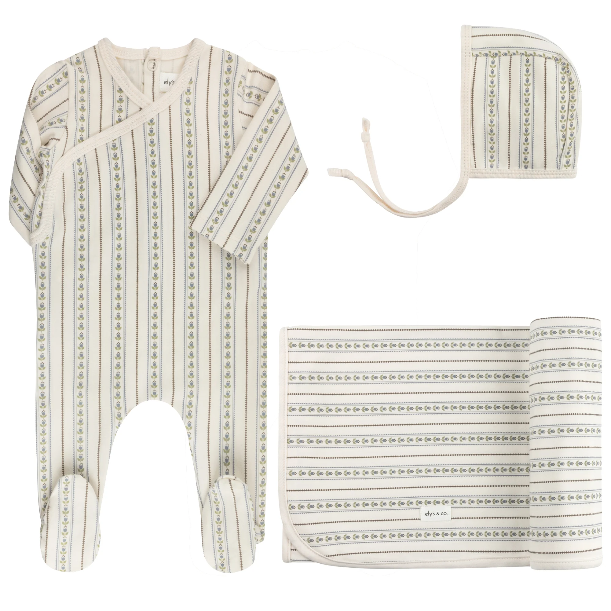 Baby Boy Layette Set - Ivory Blue - Linear Tulip