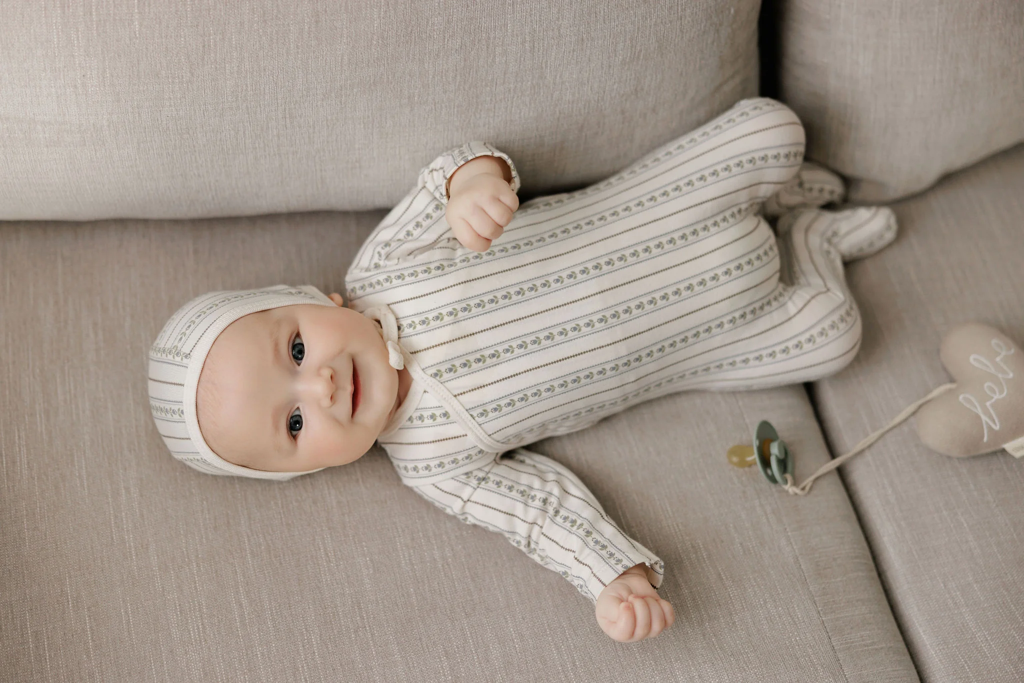 Baby Boy Layette Set - Ivory Blue - Linear Tulip - Image 2
