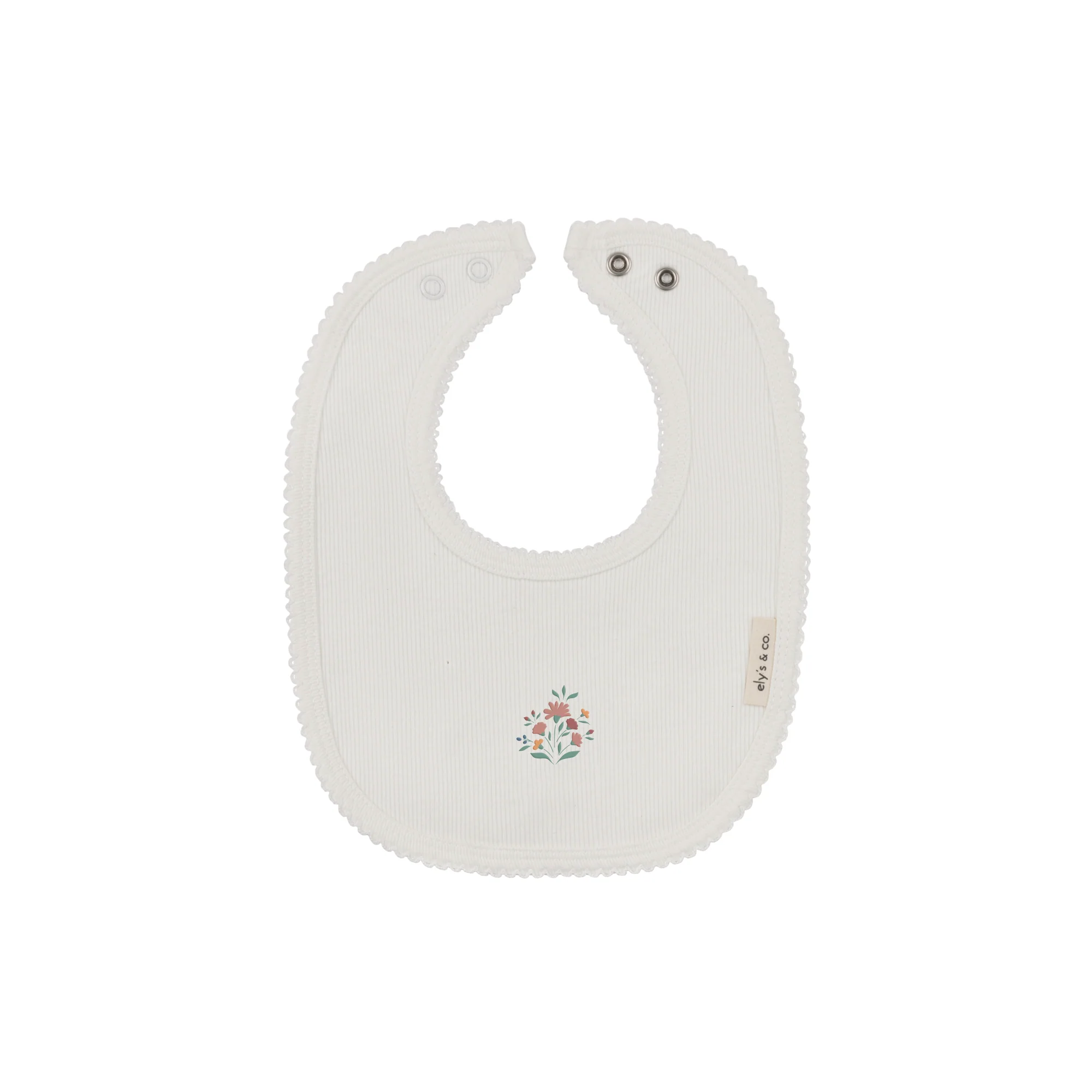 Baby Girl Bib - Ivory - Embroidered Florals