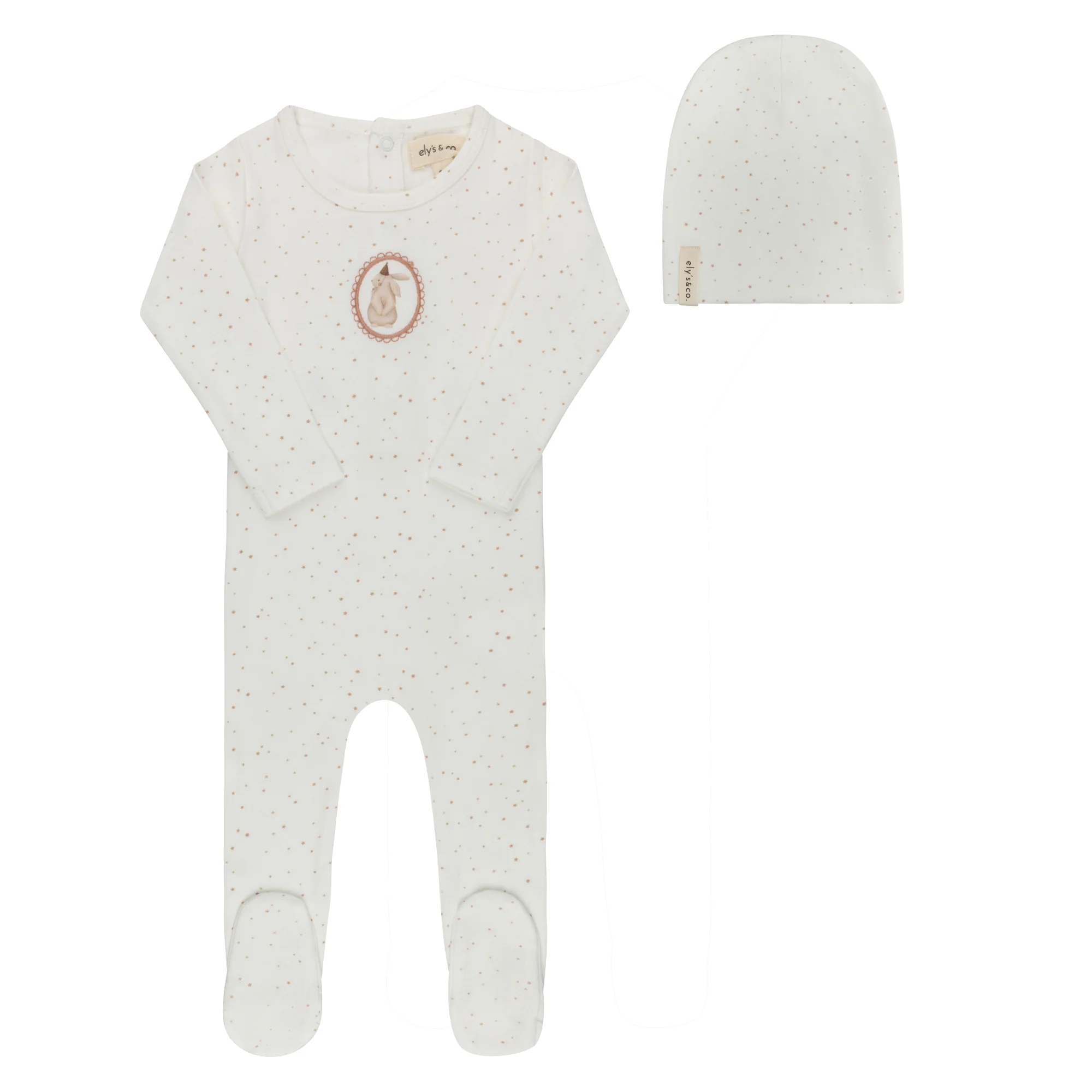Baby Girl Footie and Beanie – Ivory Pink – Speckled Bunny