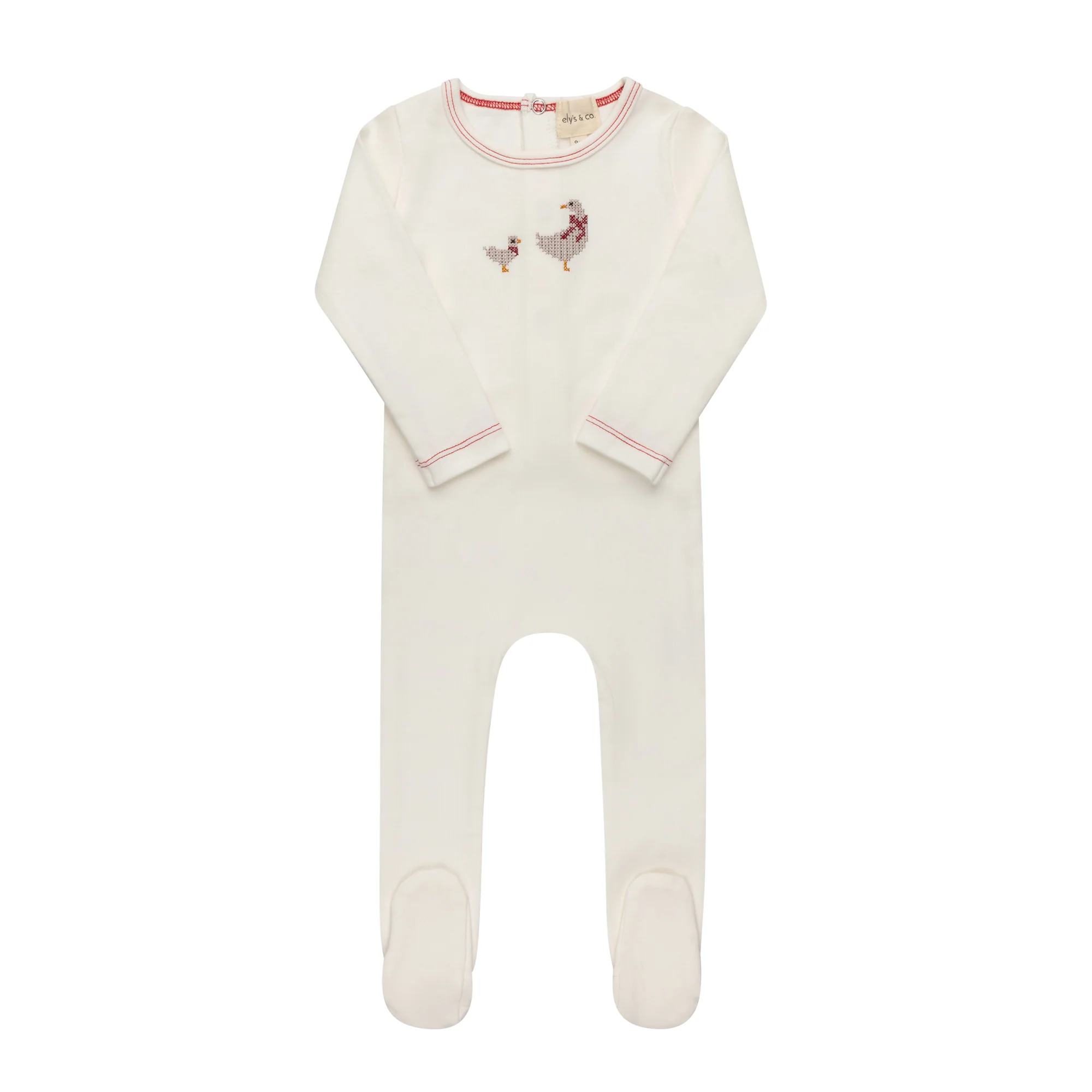Baby Girl Footie and Bonnet – Ivory Pink – Cross Stitch Duckling - Image 4