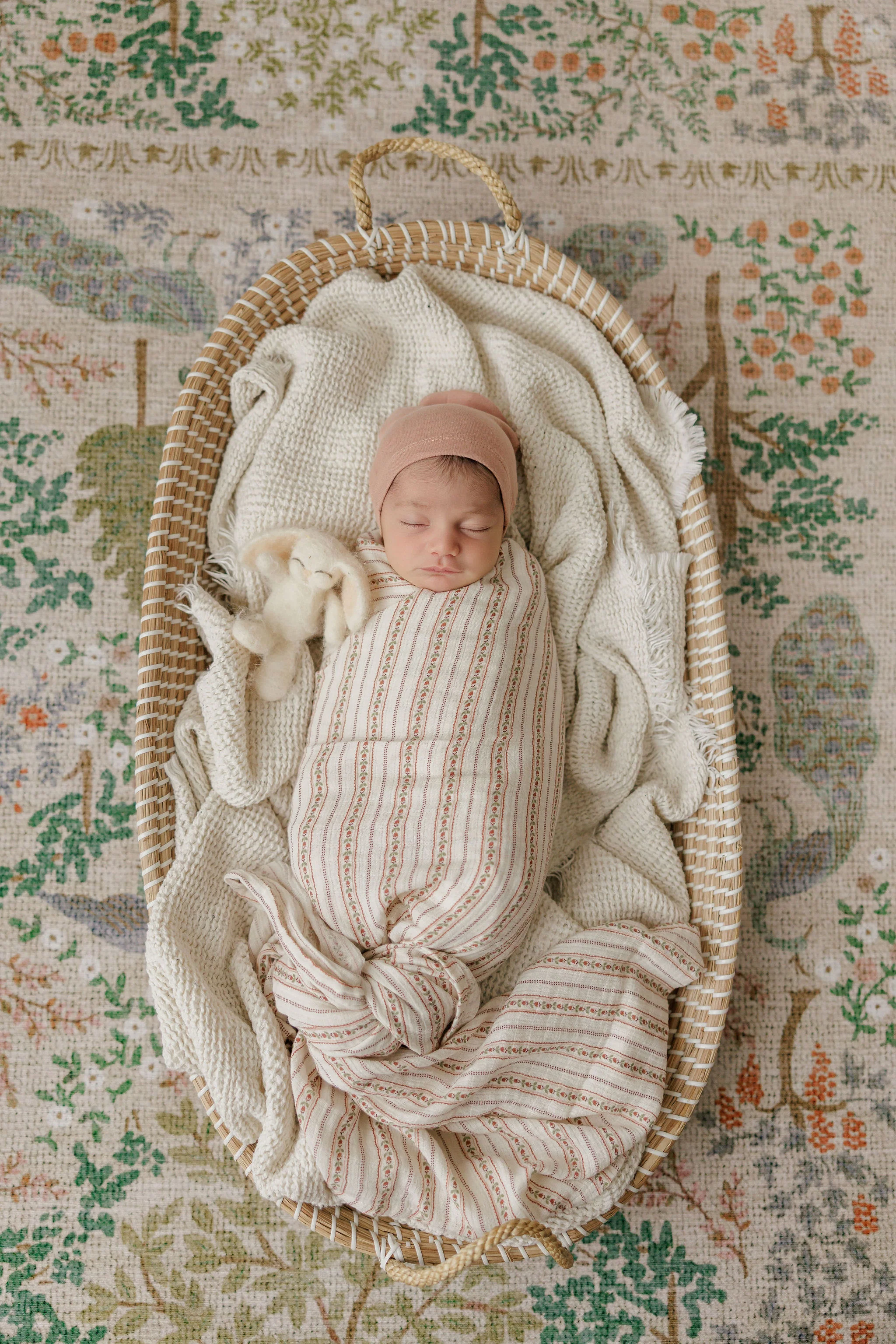 Baby Girl Footie and Bonnet - Ivory Pink - Linear Tulip - Image 2