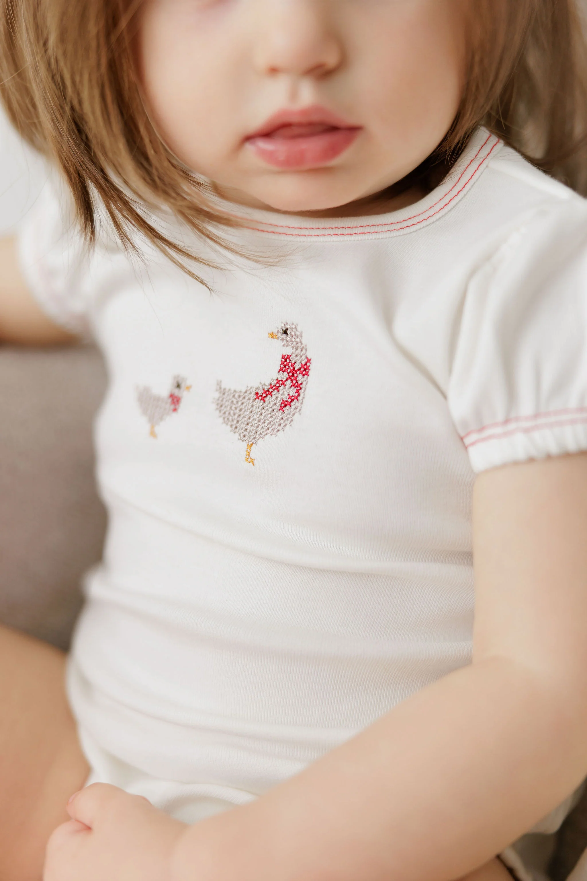 Baby Girl Footie – Ivory Pink – Cross Stitch Duckling - Image 3