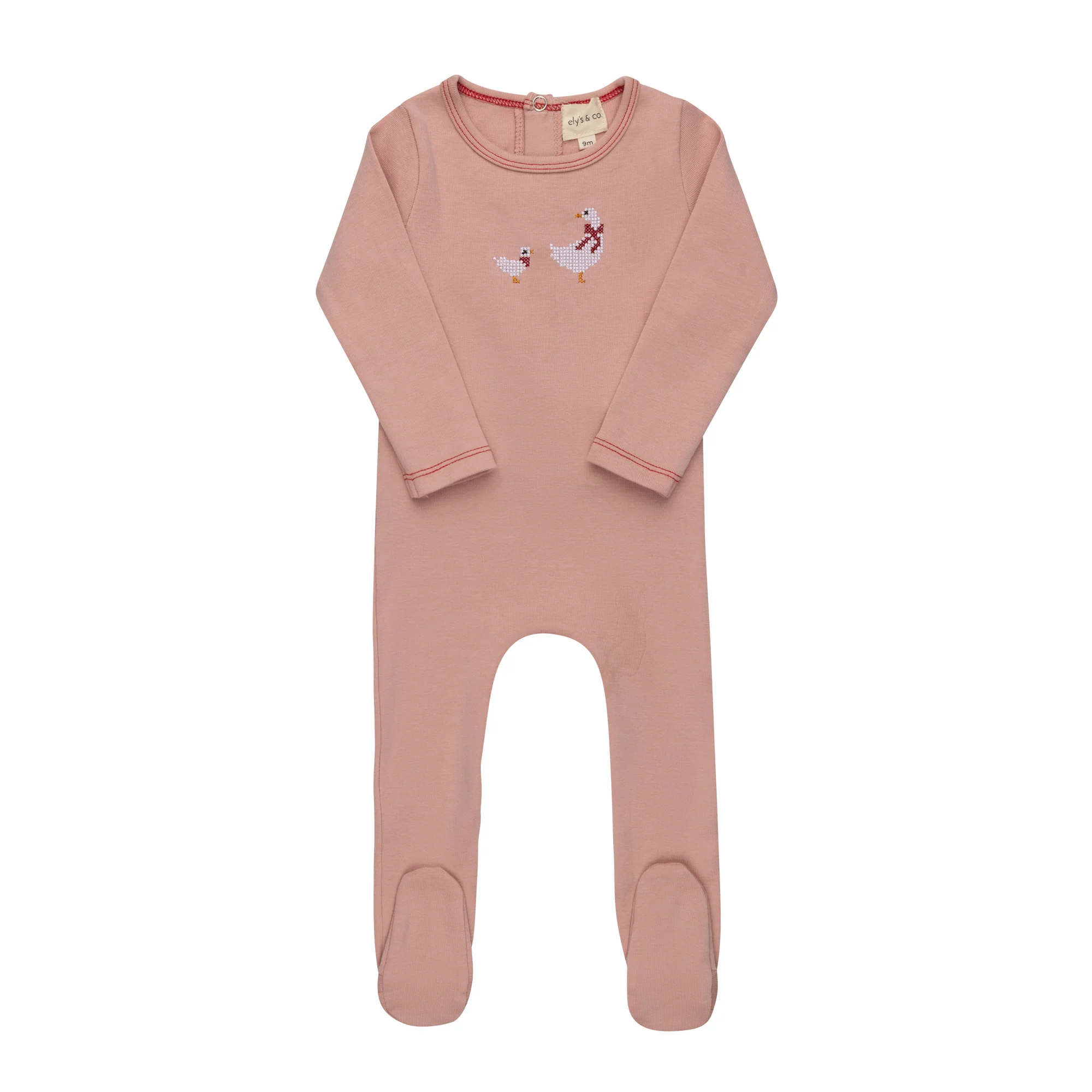Baby Girl Footie – Pink – Cross Stitch Duckling