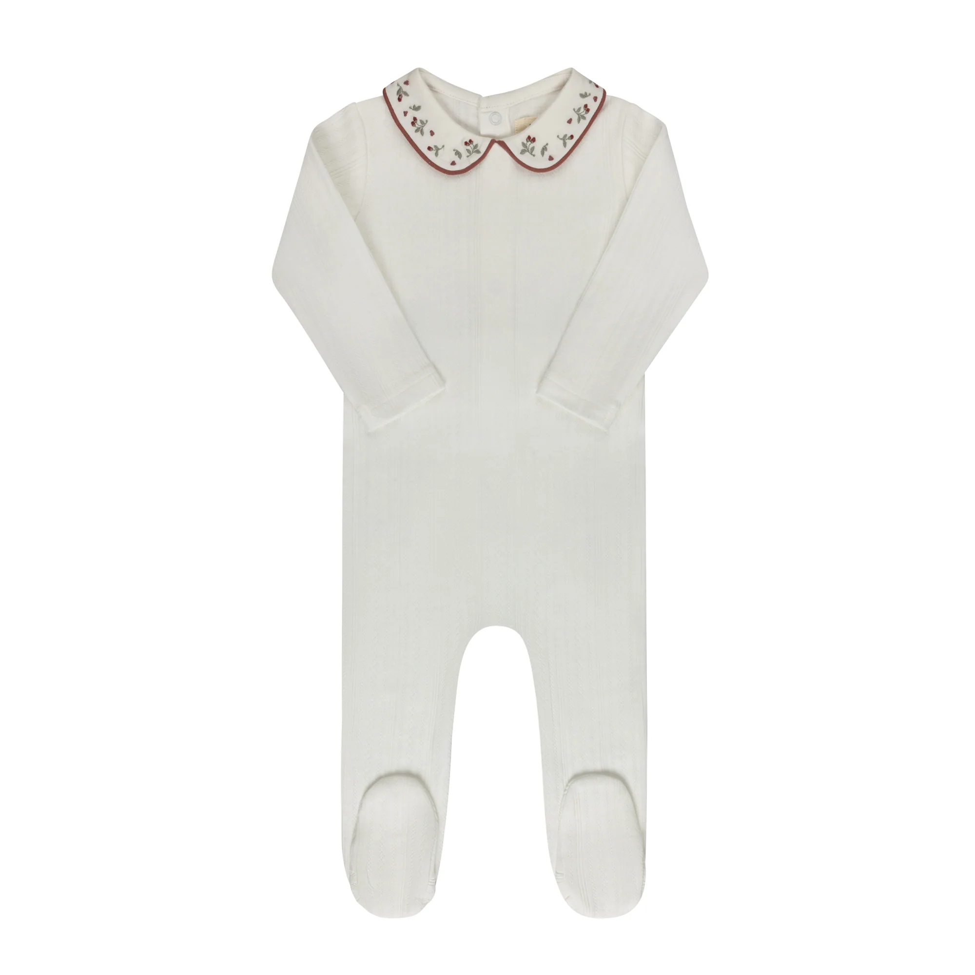 Baby Girl Footie – Ivory Pink – Embroidered Collar