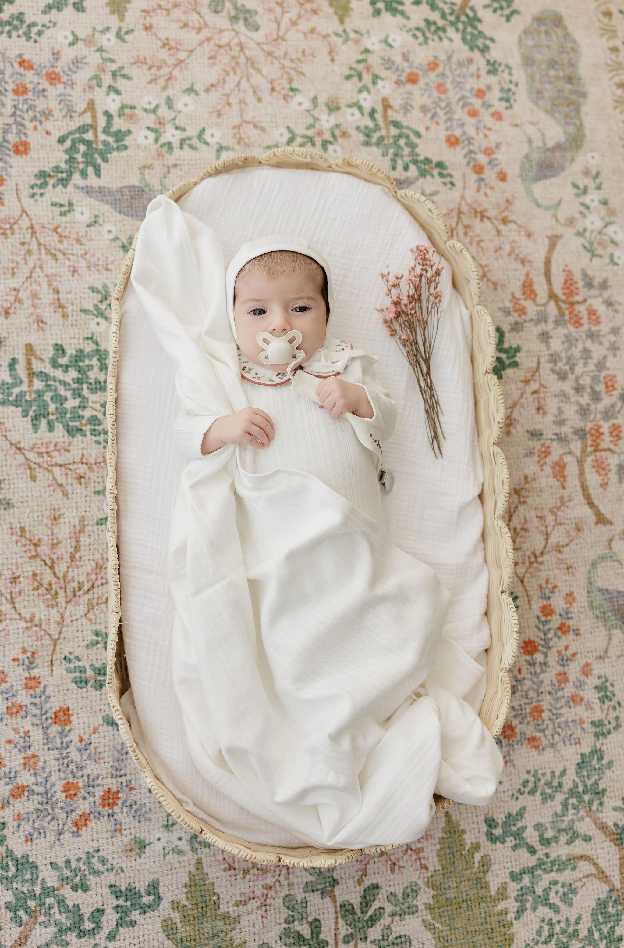 Baby Girl Footie – Ivory Pink – Embroidered Collar - Image 3