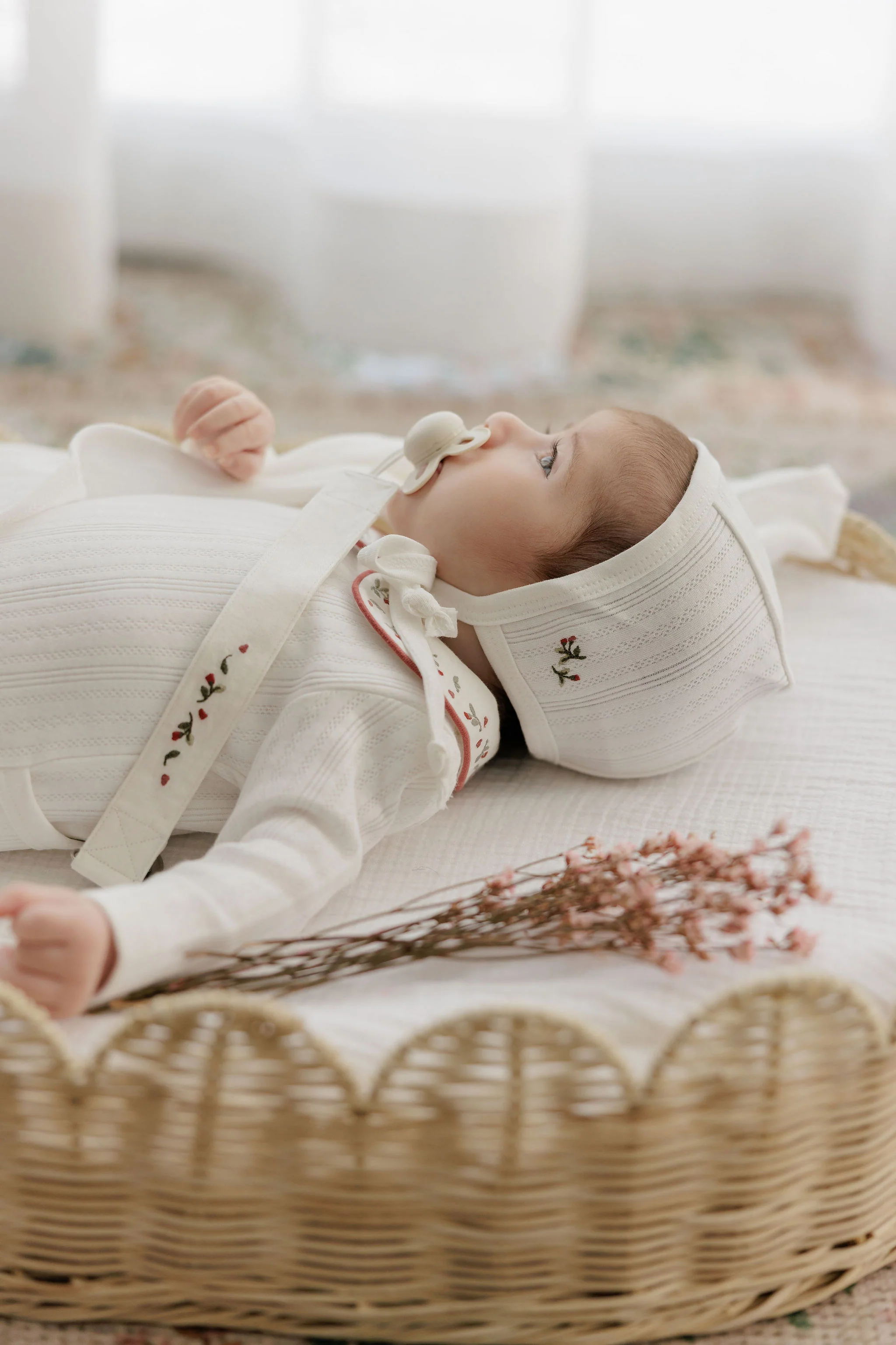 Baby Girl Footie – Ivory Pink – Embroidered Collar - Image 4