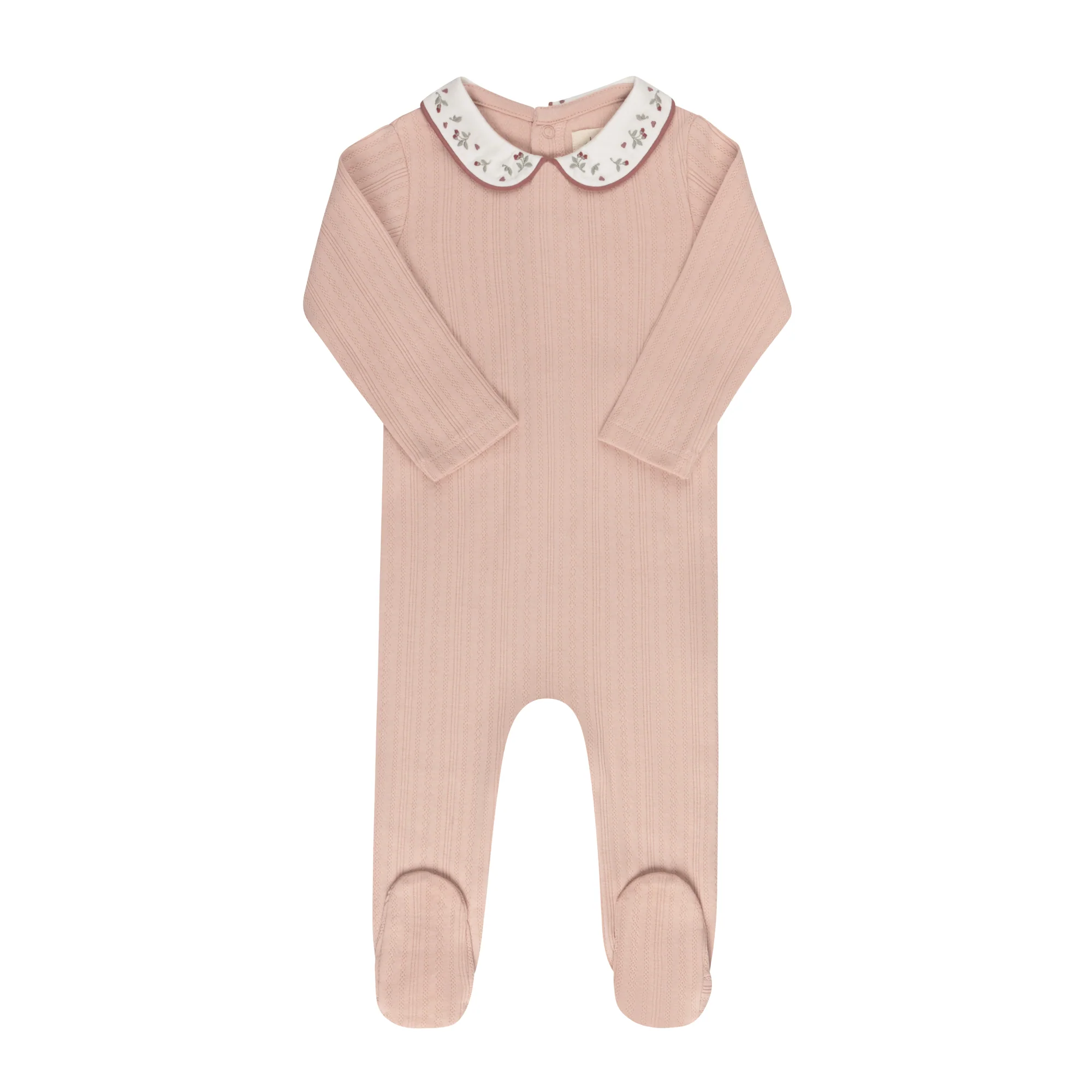 Baby Girl Footie – Pink – Embroidered Collar