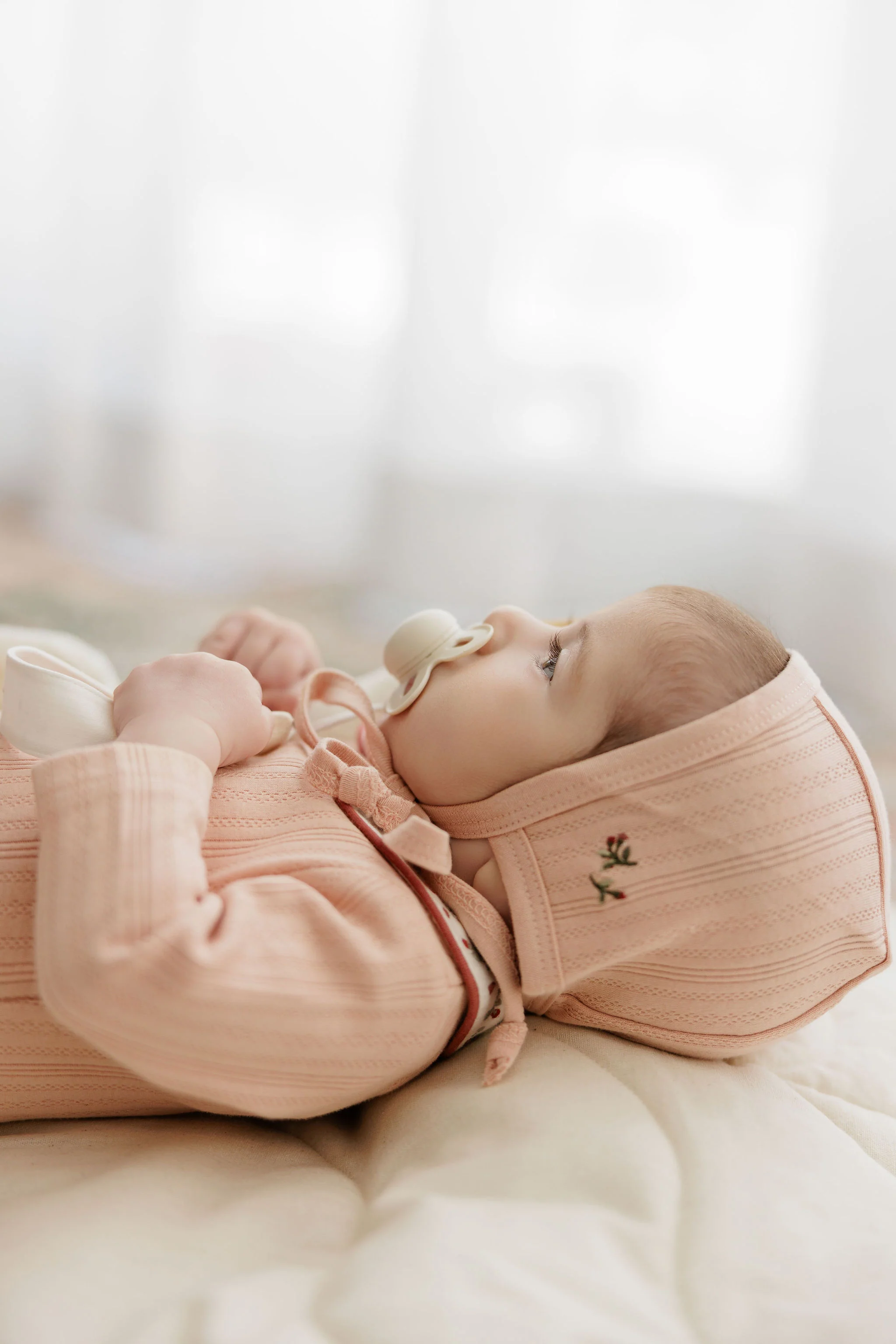 Baby Girl Footie – Pink – Embroidered Collar - Image 3