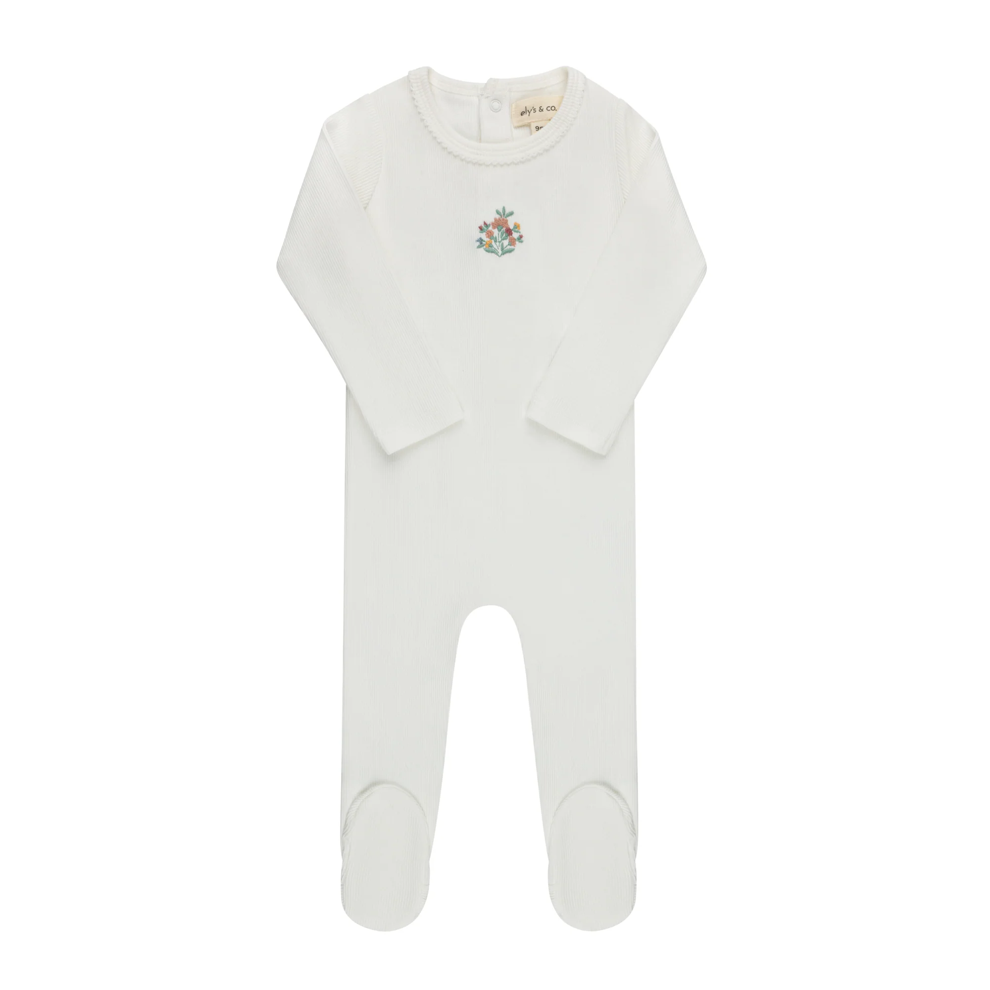 Baby Girl Footie - Ivory - Embroidered Florals