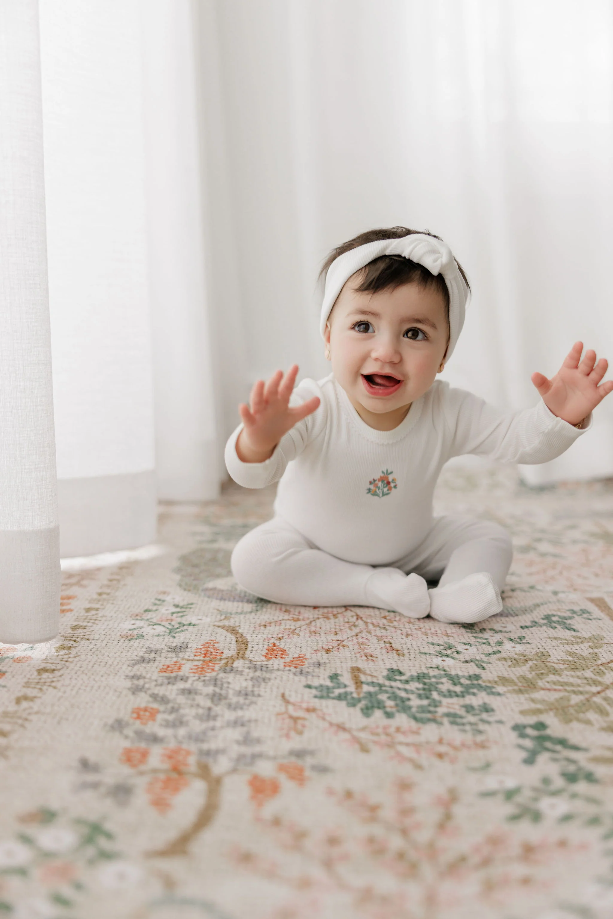 Baby Girl Footie - Ivory - Embroidered Florals - Image 3