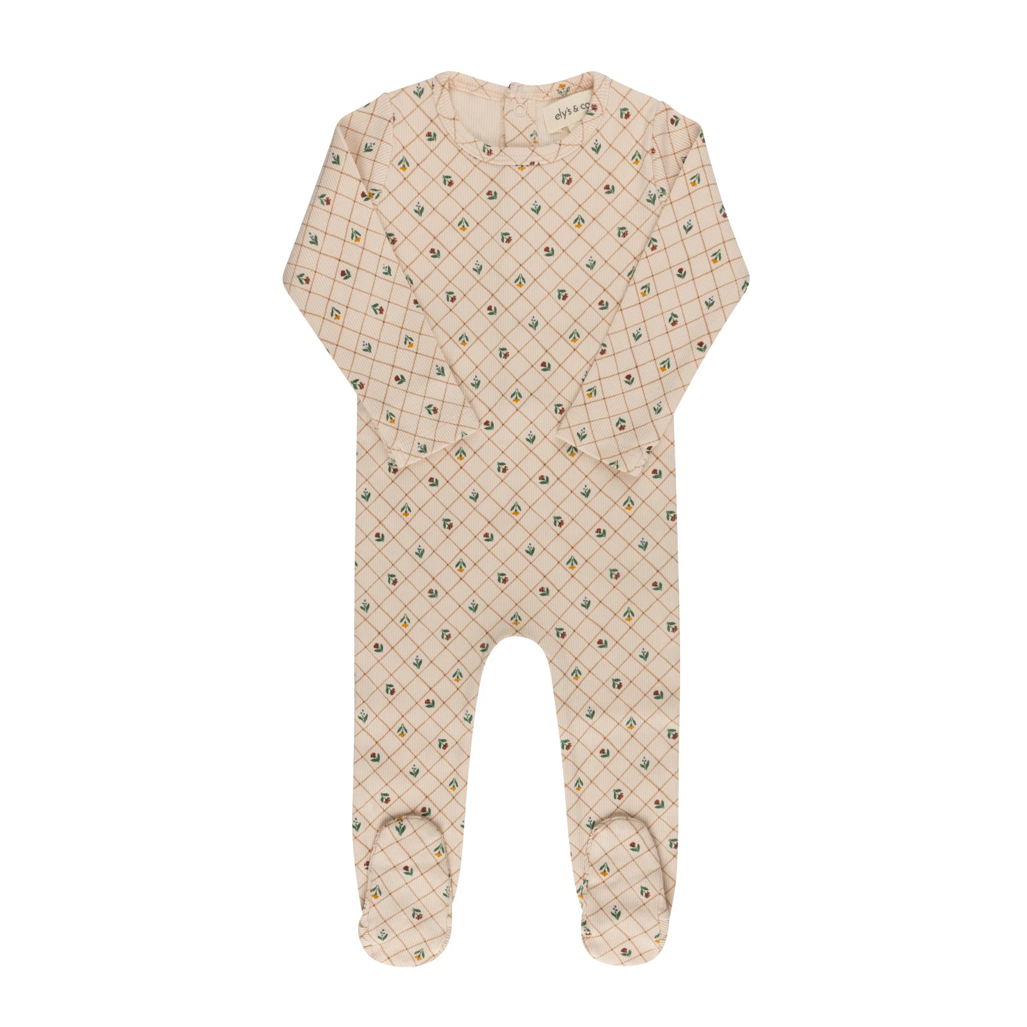 Baby Girl Footie - Pink - Floral Grid
