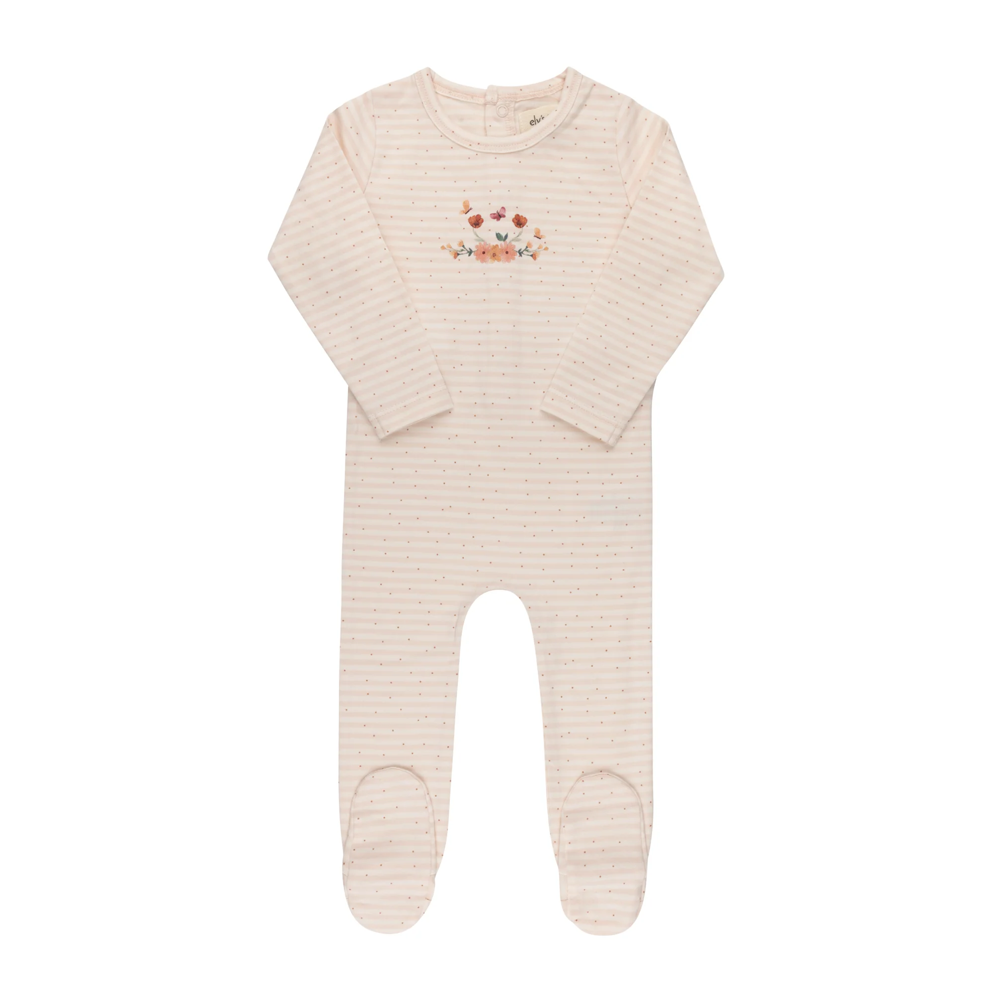 Baby Girl Footie - Ivory Pink - Floral Stripe
