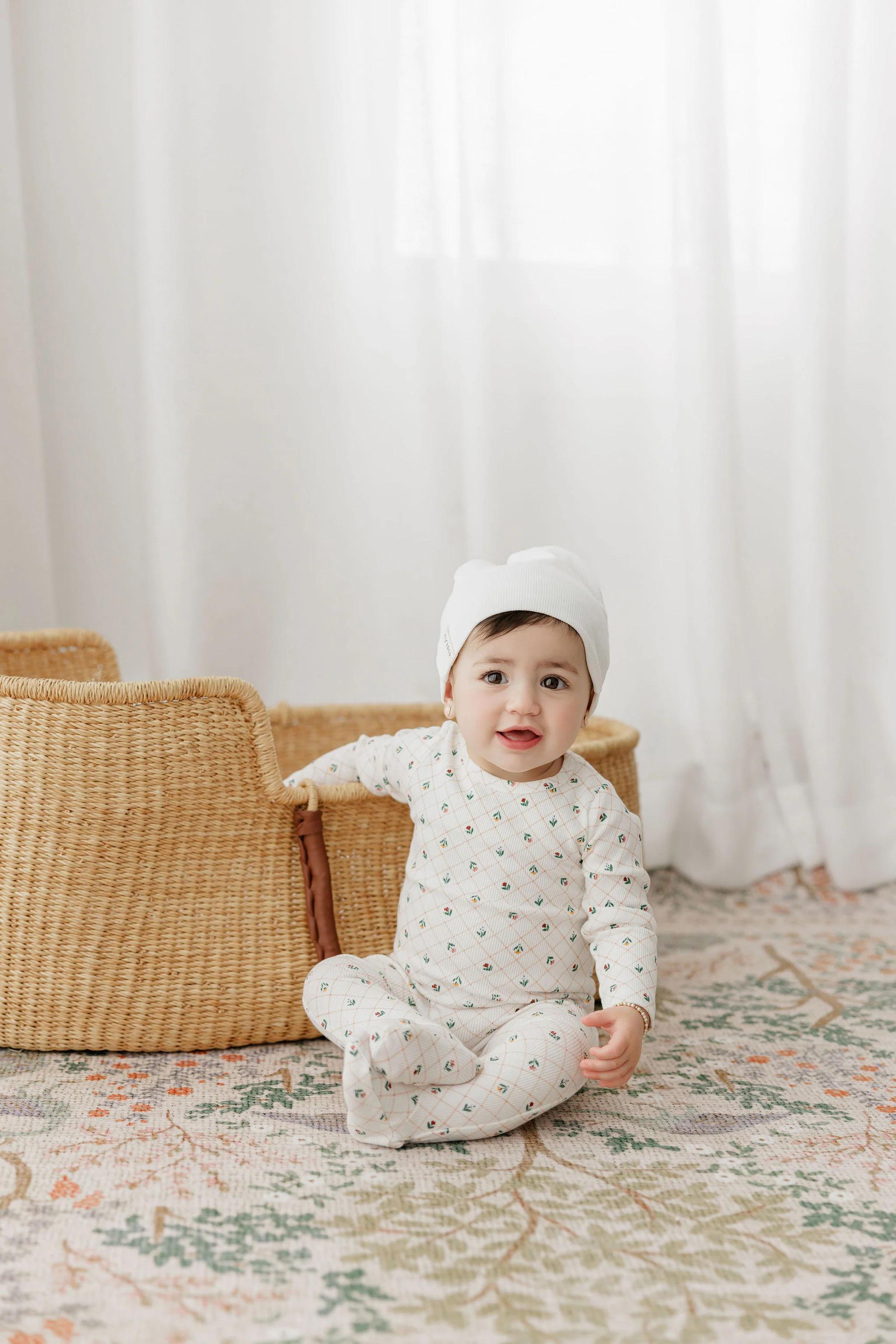 Baby Girl Layette Set - Ivory - Floral Grid - Image 8
