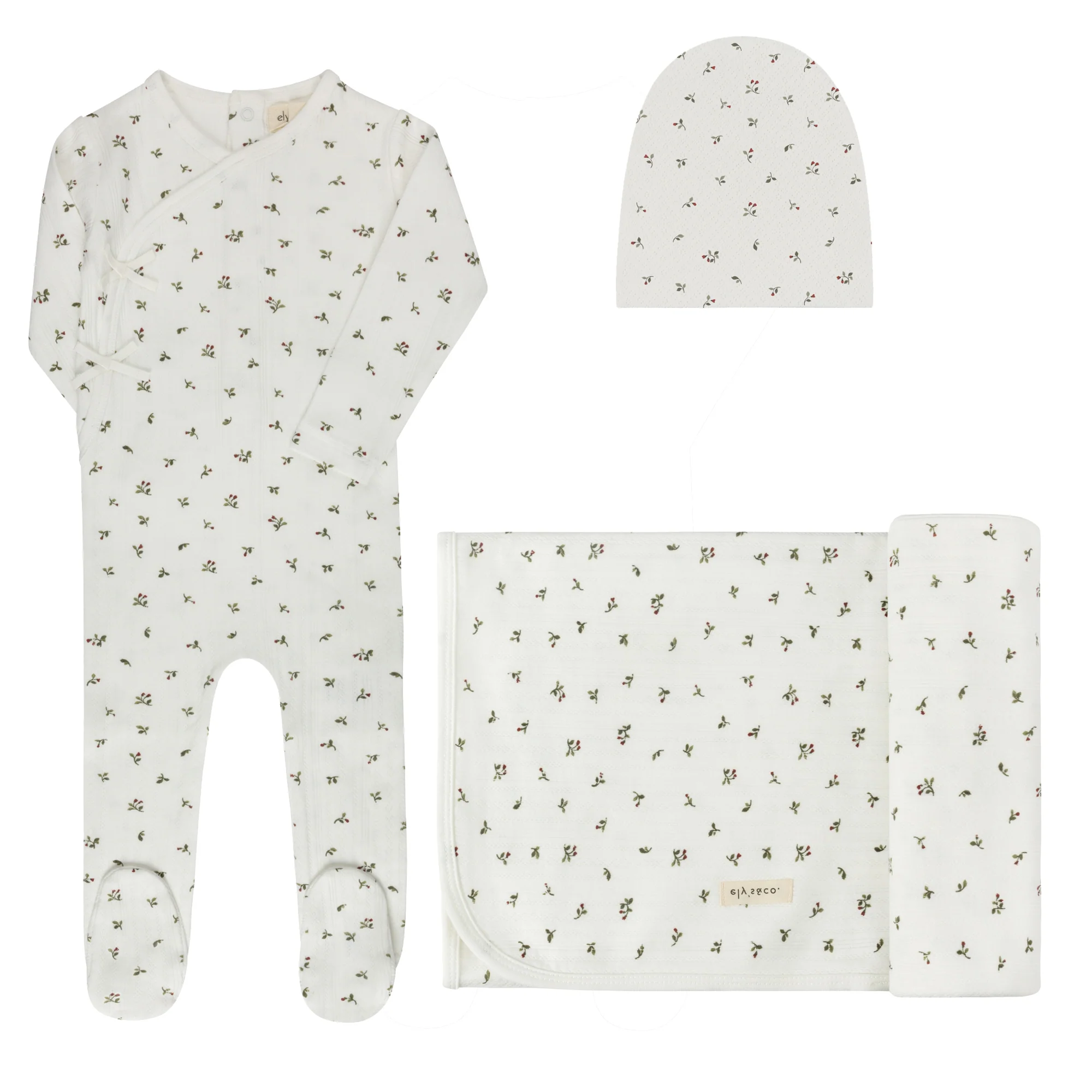 Baby Girl Layette Set – Ivory Pink – Floral Pointelle