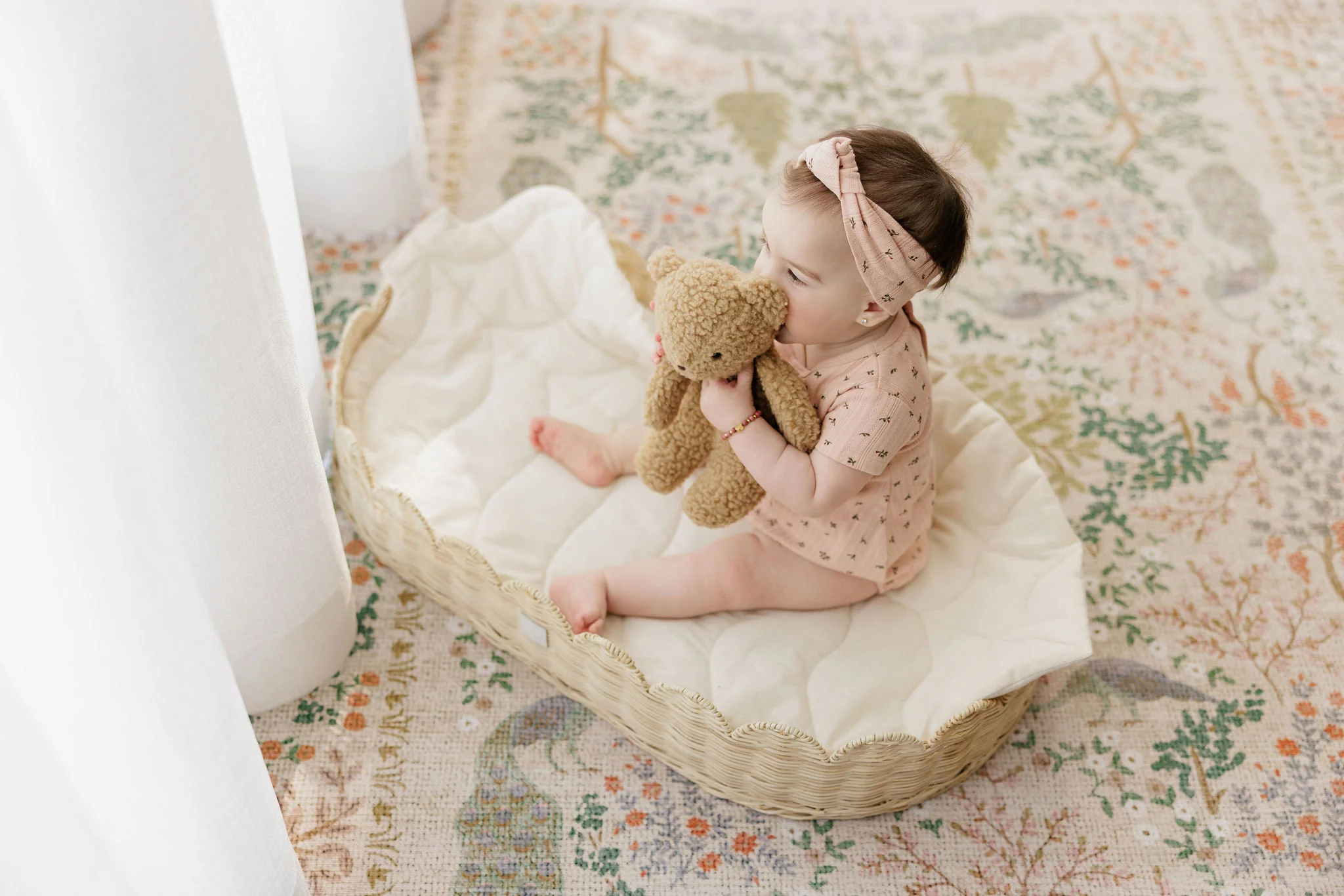 Girls Headband – Pink – Floral Pointelle - Image 3