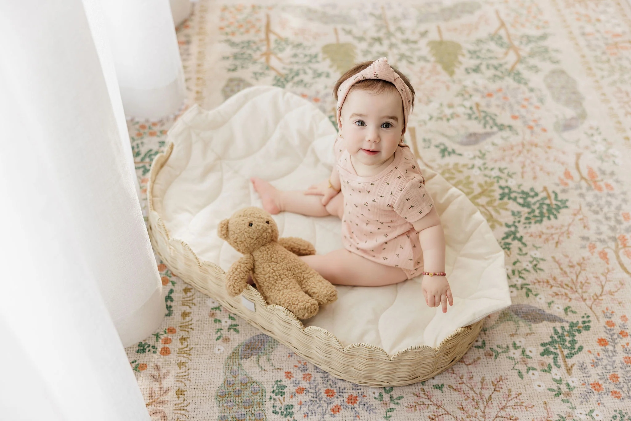Girls Headband – Pink – Floral Pointelle - Image 2