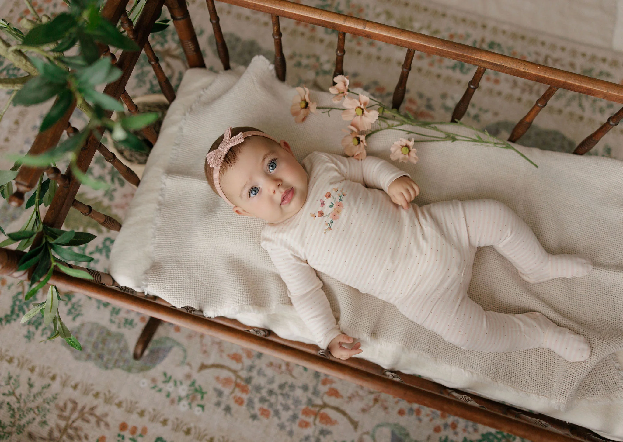 Baby Girl Layette Set - Ivory Pink - Floral Stripe - Image 2