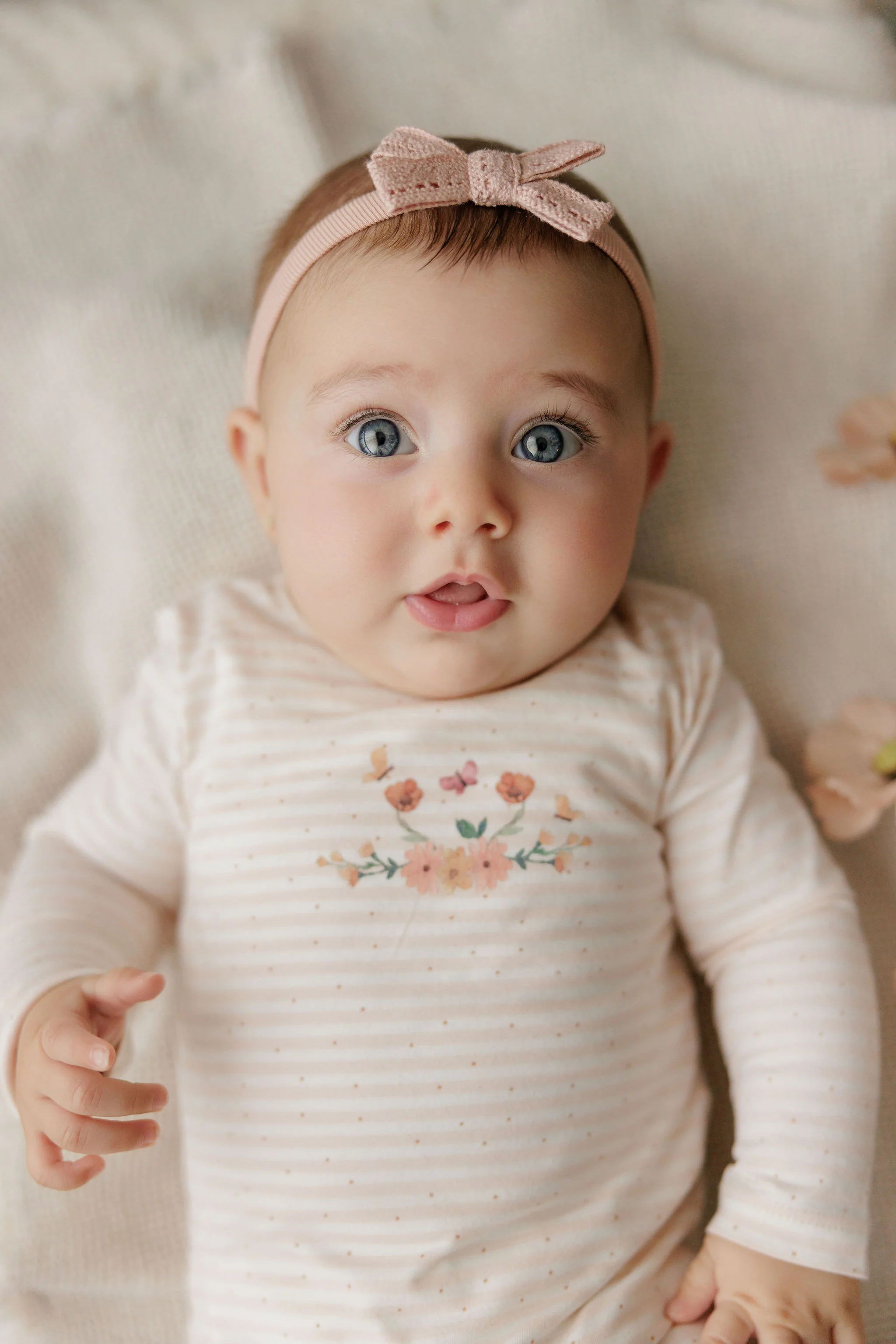 Baby Girl Layette Set - Ivory Pink - Floral Stripe - Image 3