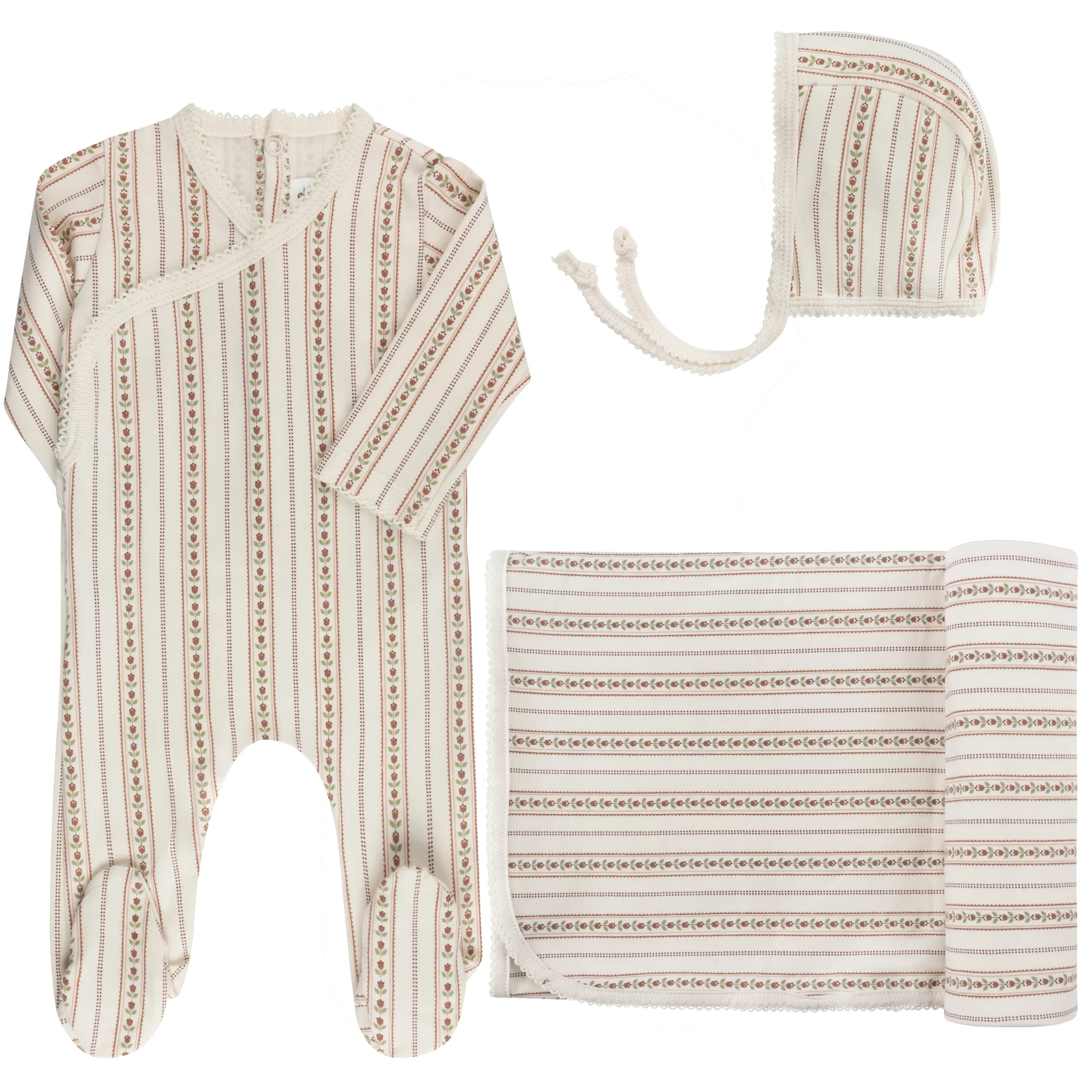 Baby Girl Layette Set - Ivory Pink - Linear Tulip