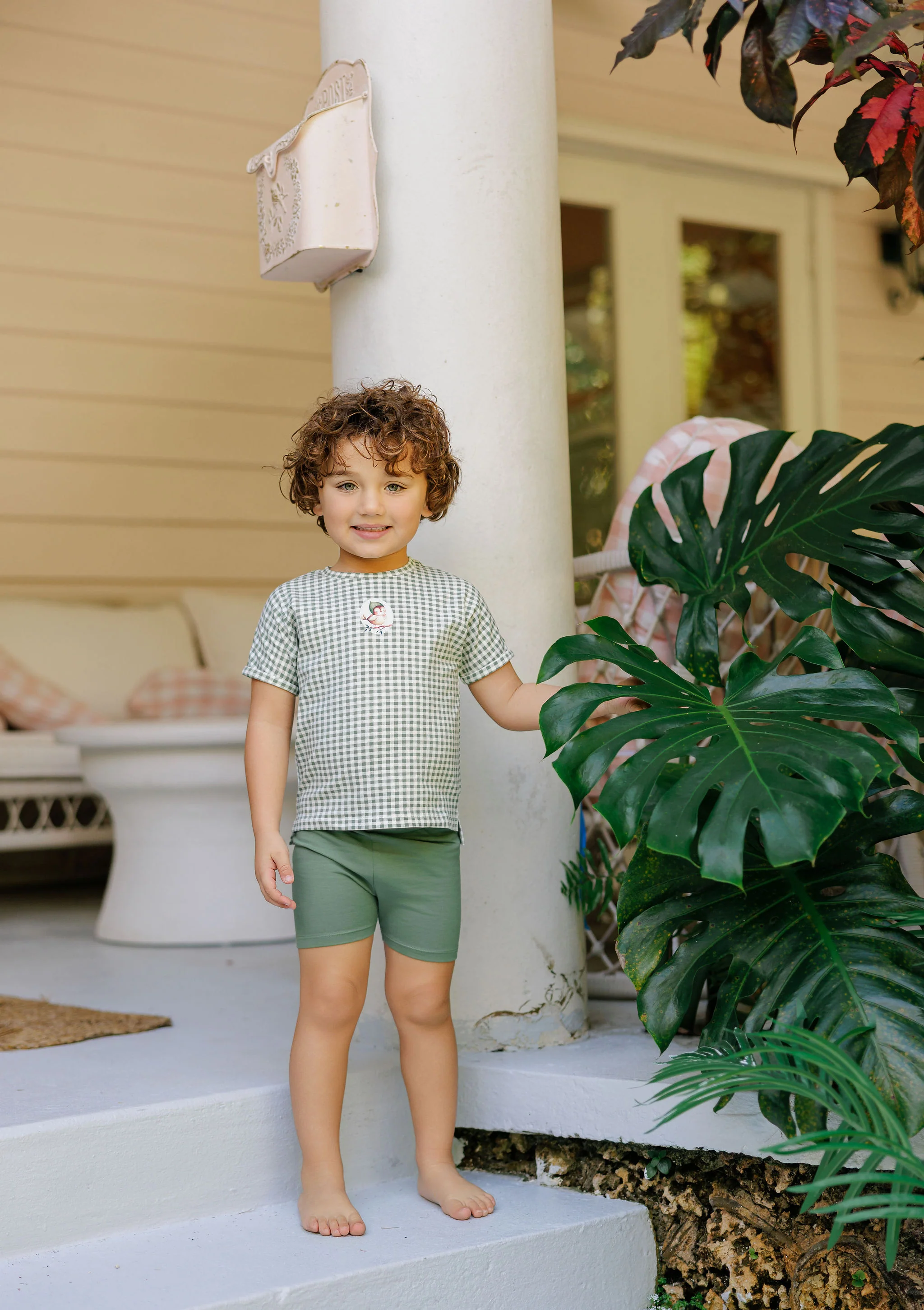 Tee and Shorts - Sage - Gingham Owl - Image 3